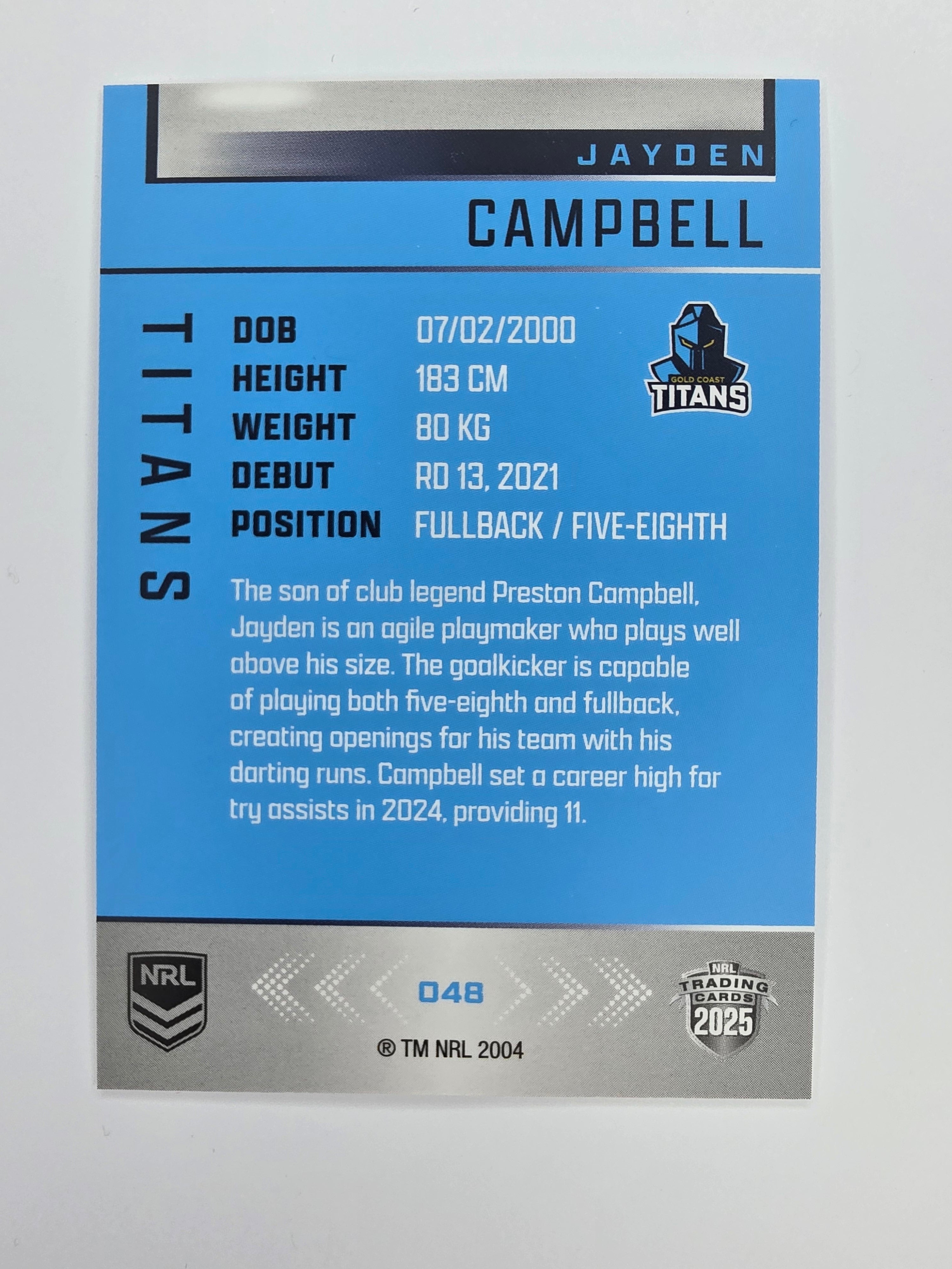 NRL 2025 Elite Base #048 Jayden Campbell Titans