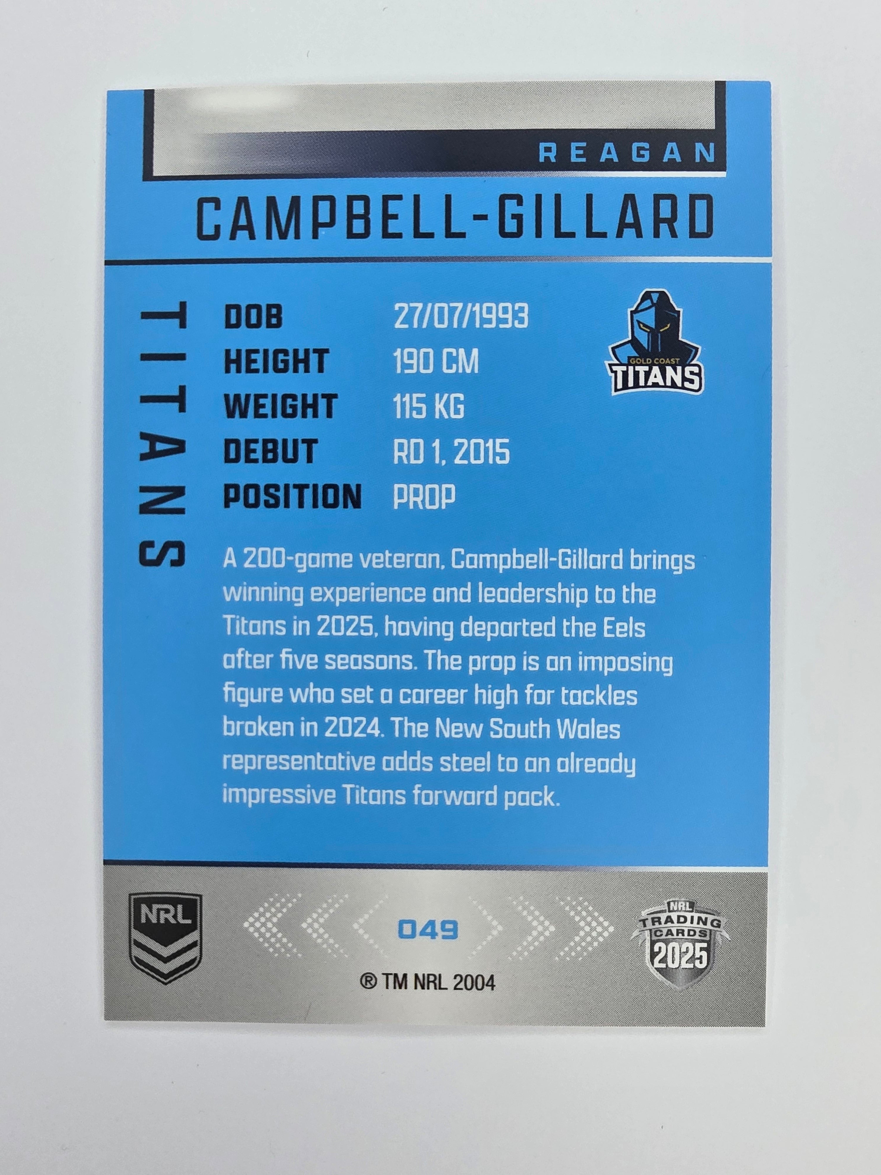 NRL 2025 Elite Base #049 Reagan Campbell-Gillard Titans