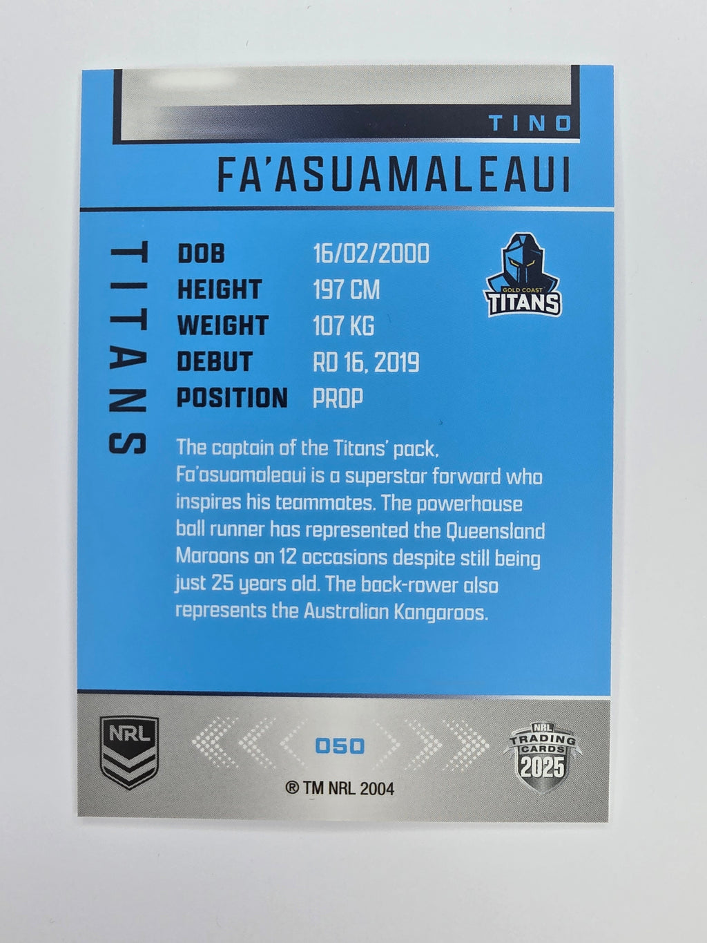 NRL 2025 Elite Base #050 Tino Fa'asuamaleaui Titans