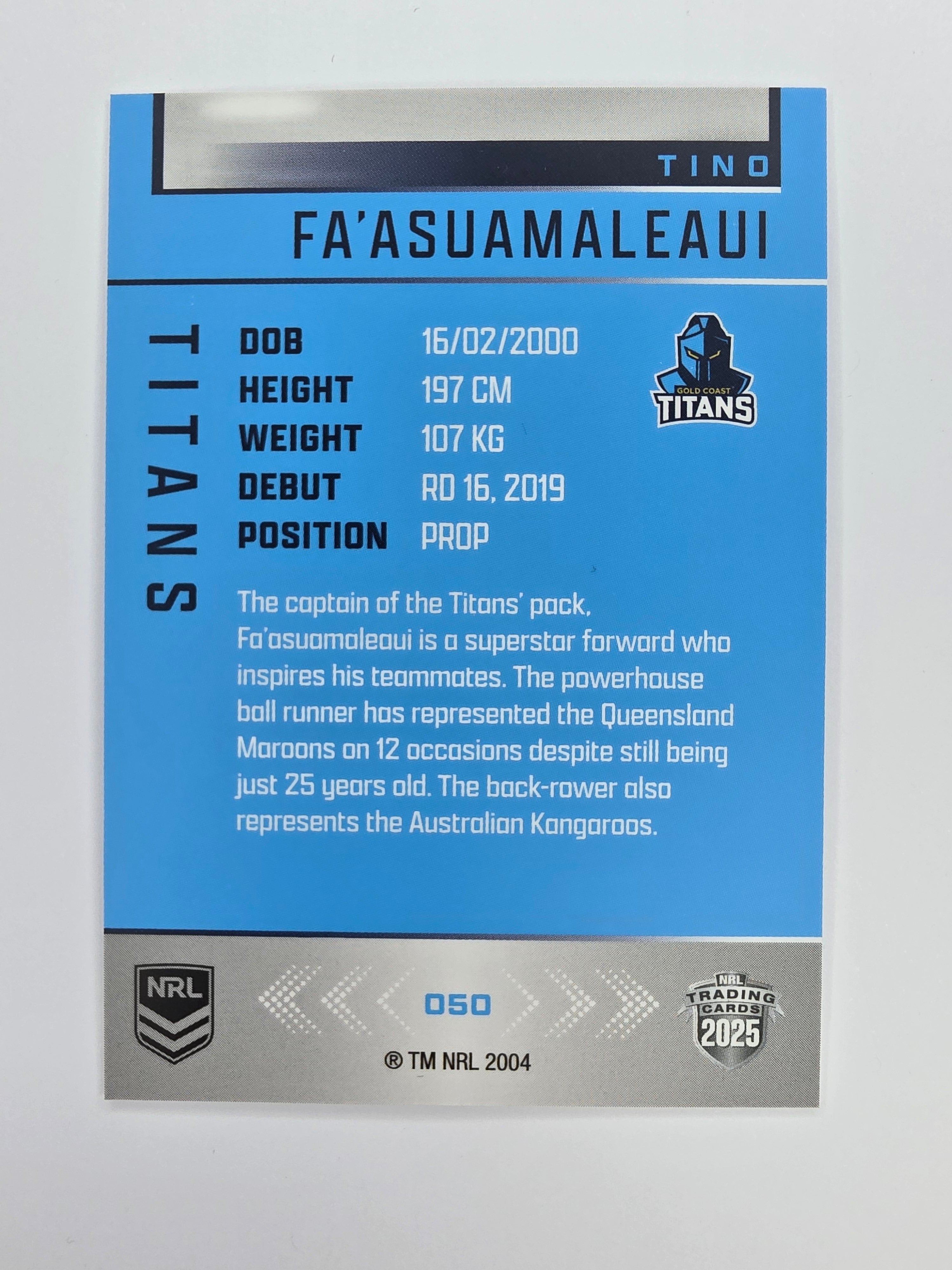 NRL 2025 Elite Base #050 Tino Fa'asuamaleaui Titans
