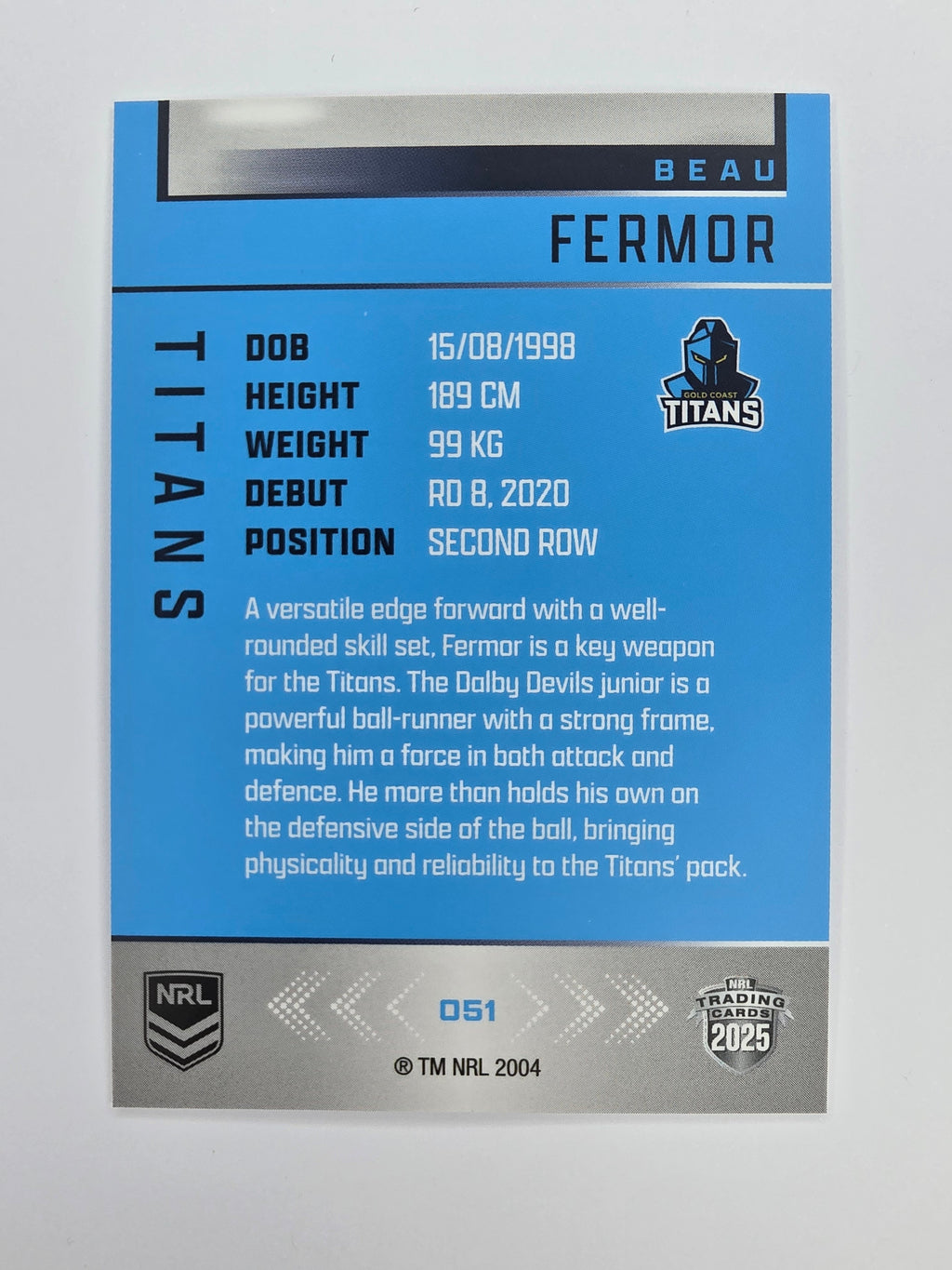 NRL 2025 Elite Base #051 Beau Fermor Titans