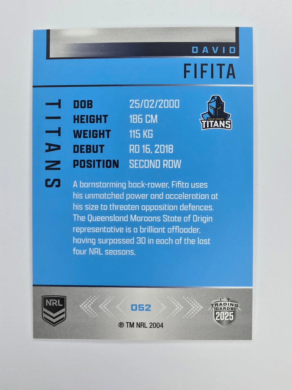 NRL 2025 Elite Base #052 David Fifita Titans
