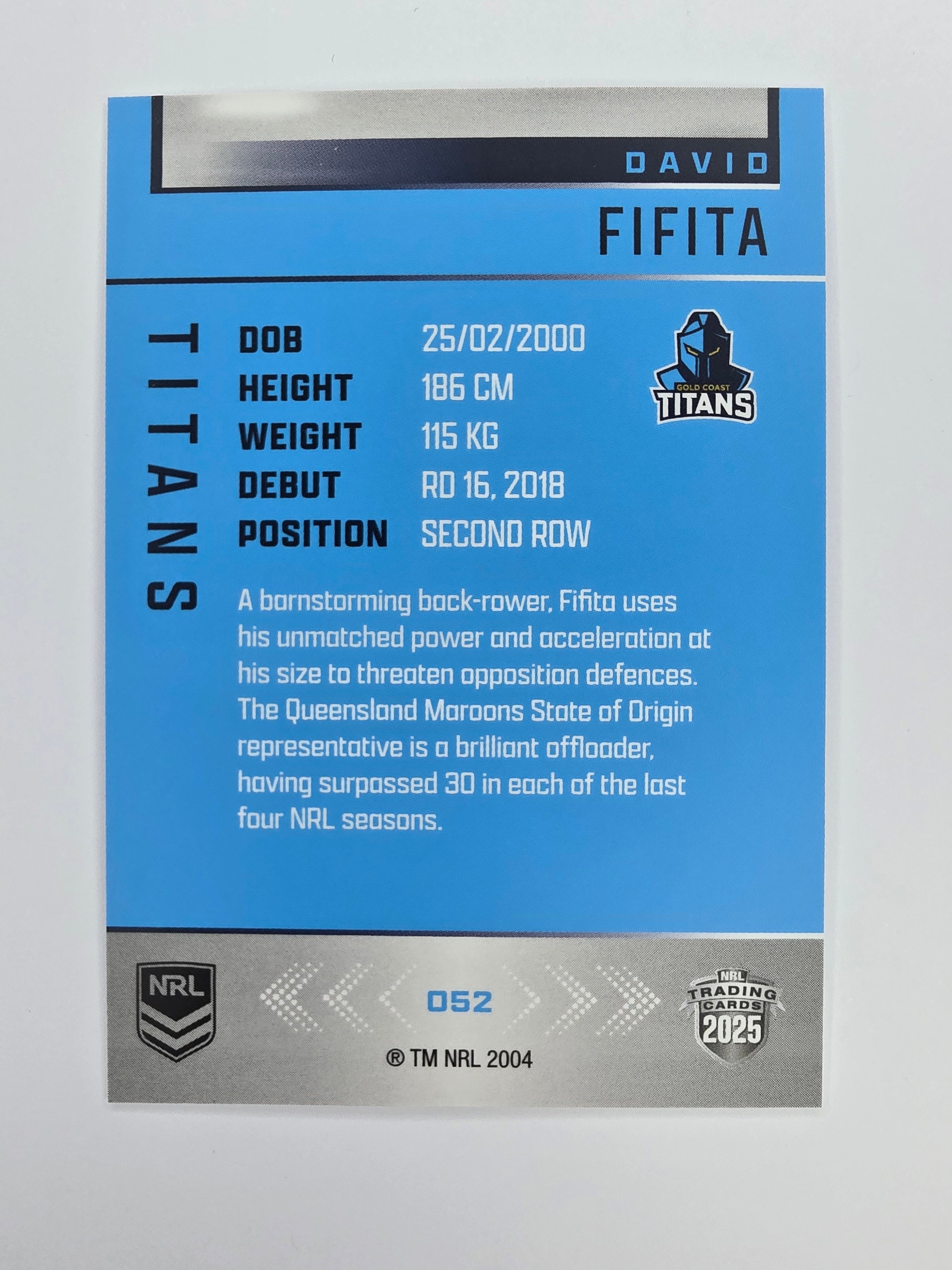 NRL 2025 Elite Base #052 David Fifita Titans