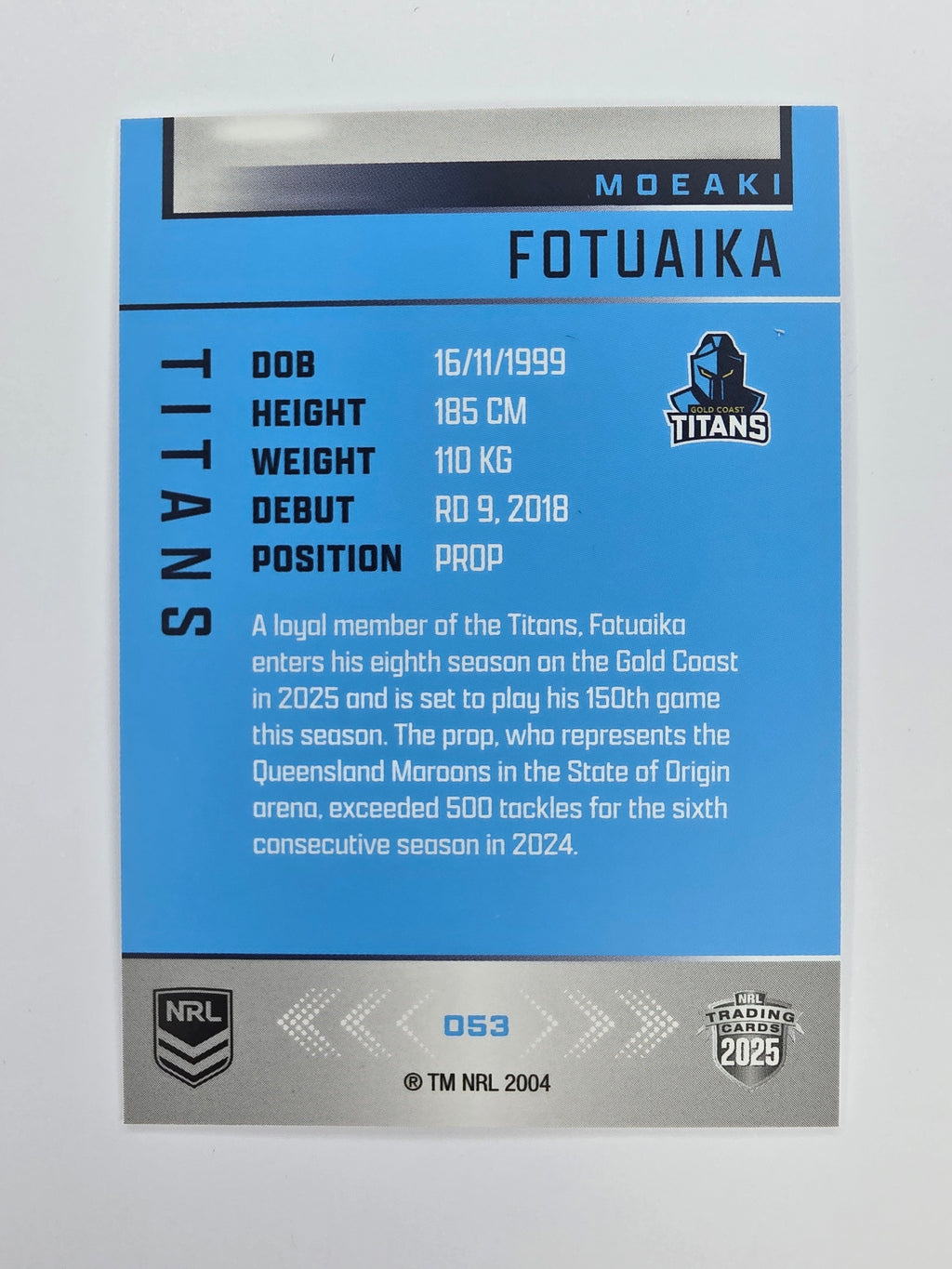 NRL 2025 Elite Base #053 Moeaki Foiuaika Titans