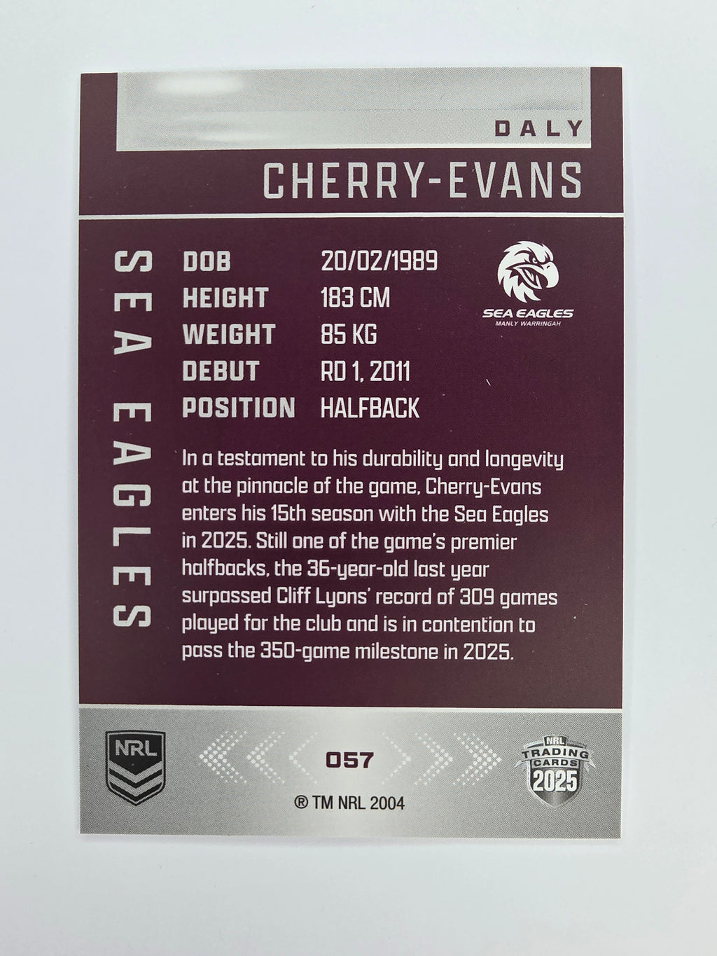 NRL 2025 Elite Base #057 Daly Cherry-Evans Sea Eagles