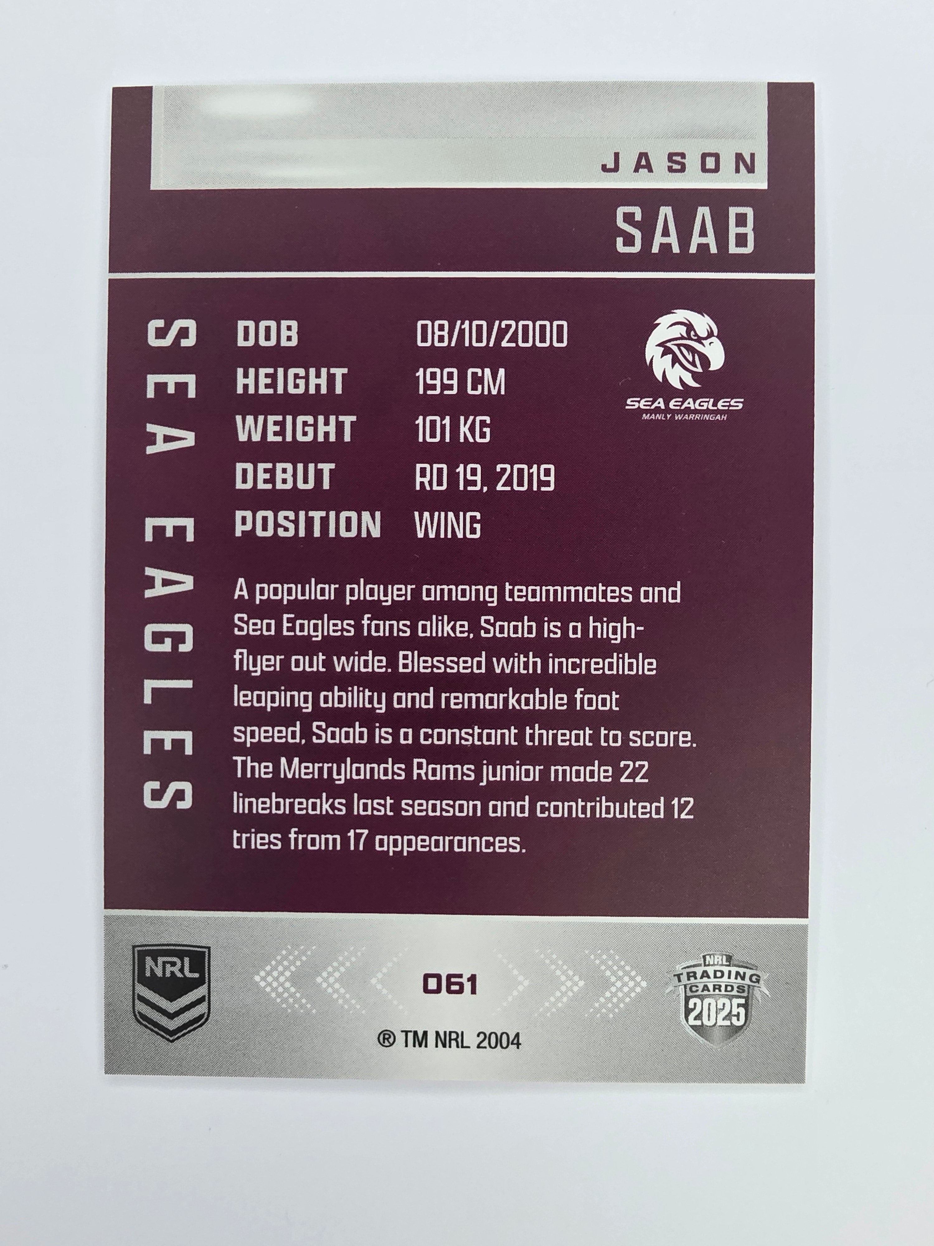 NRL 2025 Elite Base #061 Jason Saab Sea Eagles