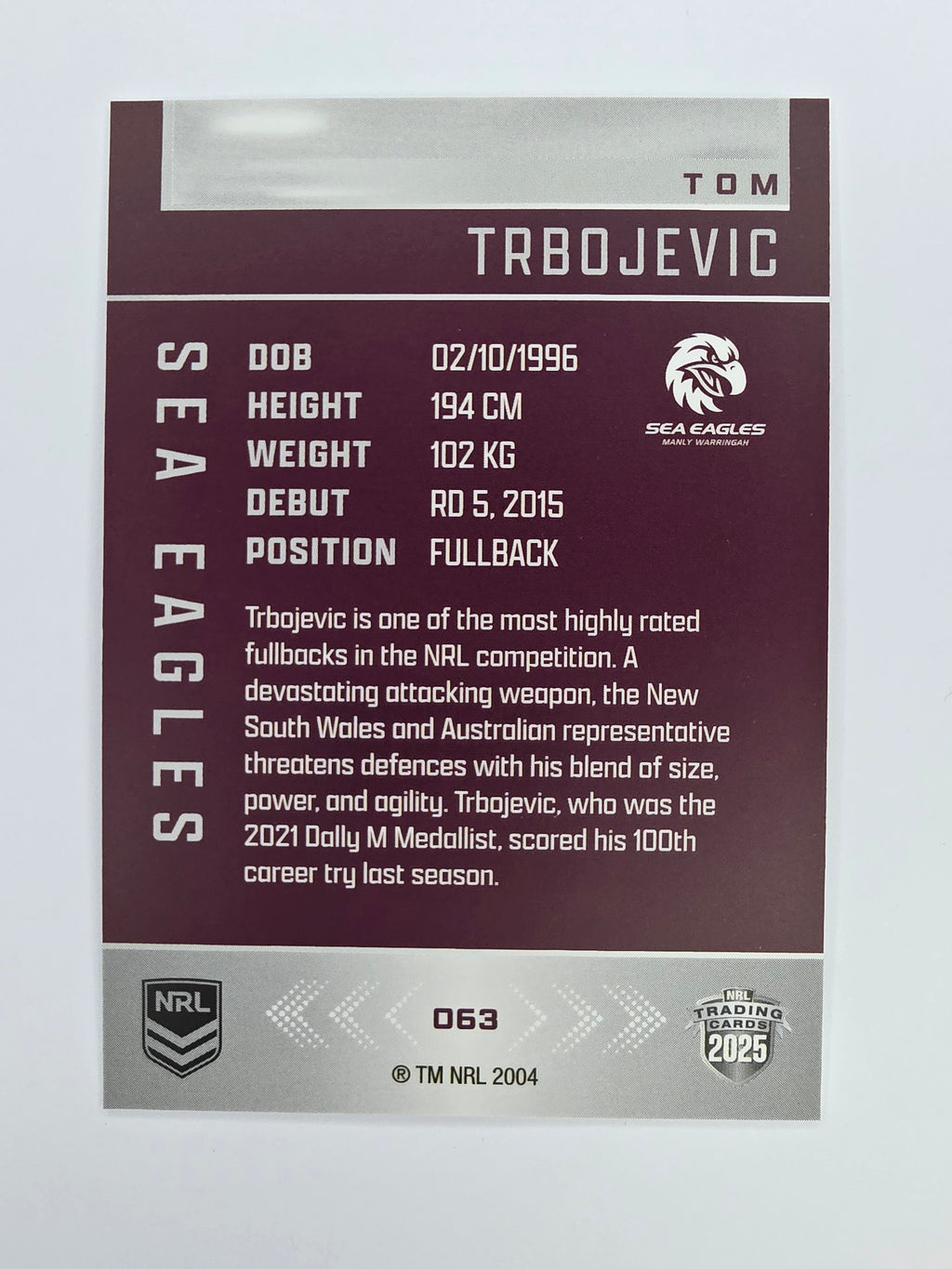 NRL 2025 Elite Base #063 Tom Trbojevic Sea Eagles
