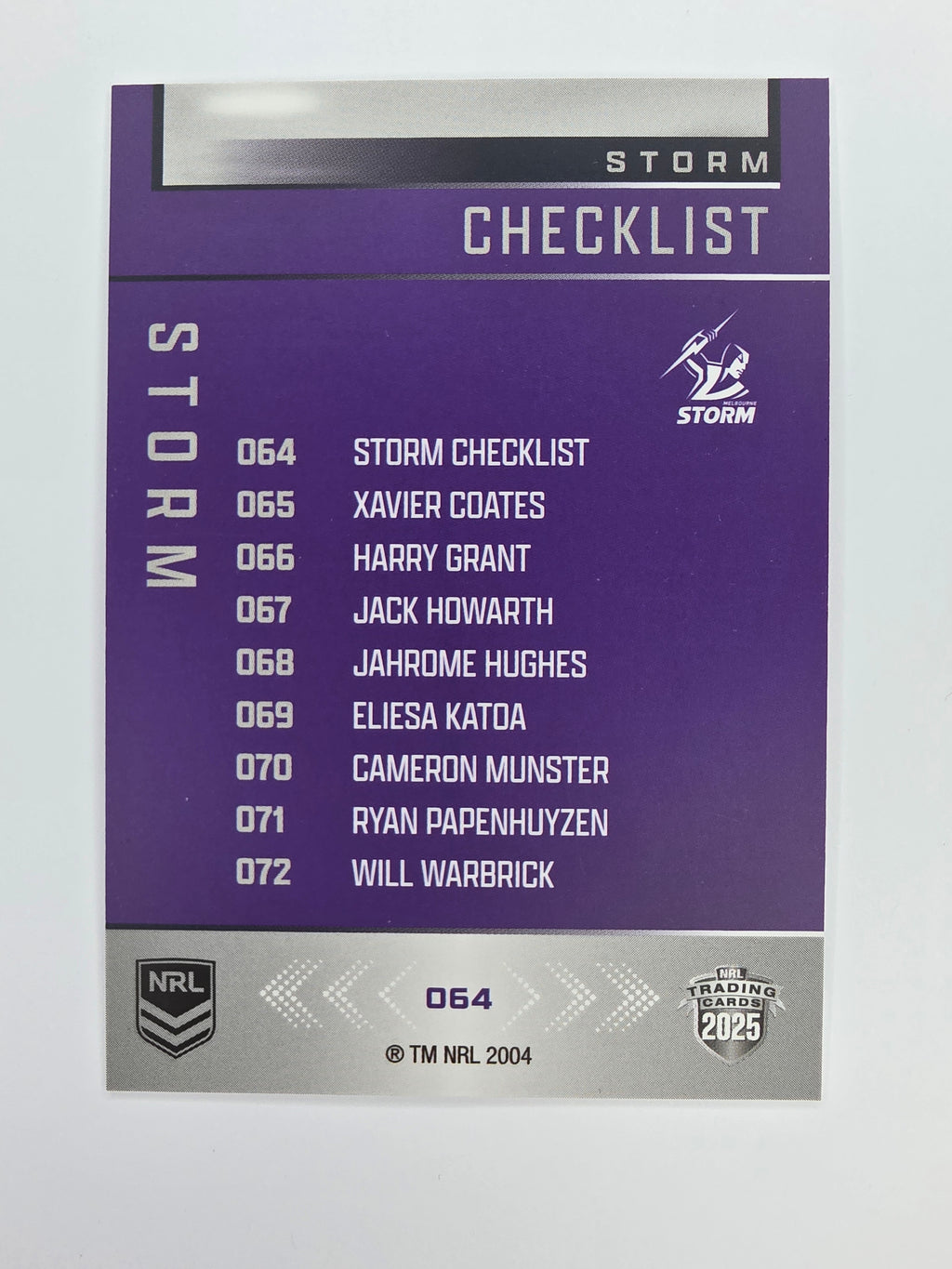 NRL 2025 Elite Base #064 Checklist Storm
