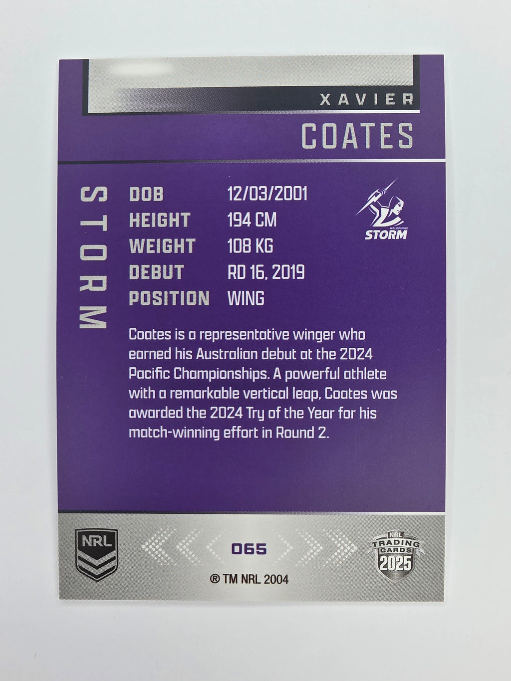 NRL 2025 Elite Base #065 Xavier Coates Storm