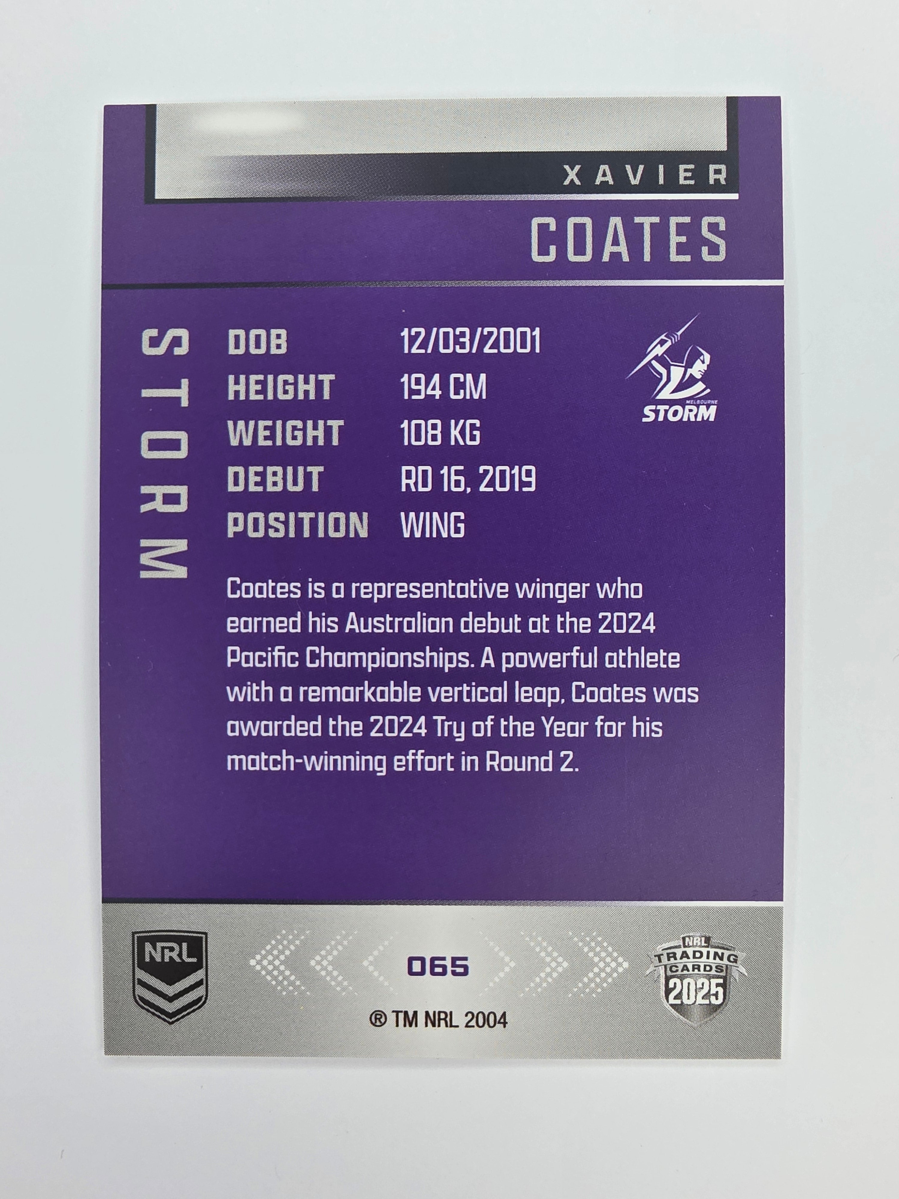 NRL 2025 Elite Base #065 Xavier Coates Storm