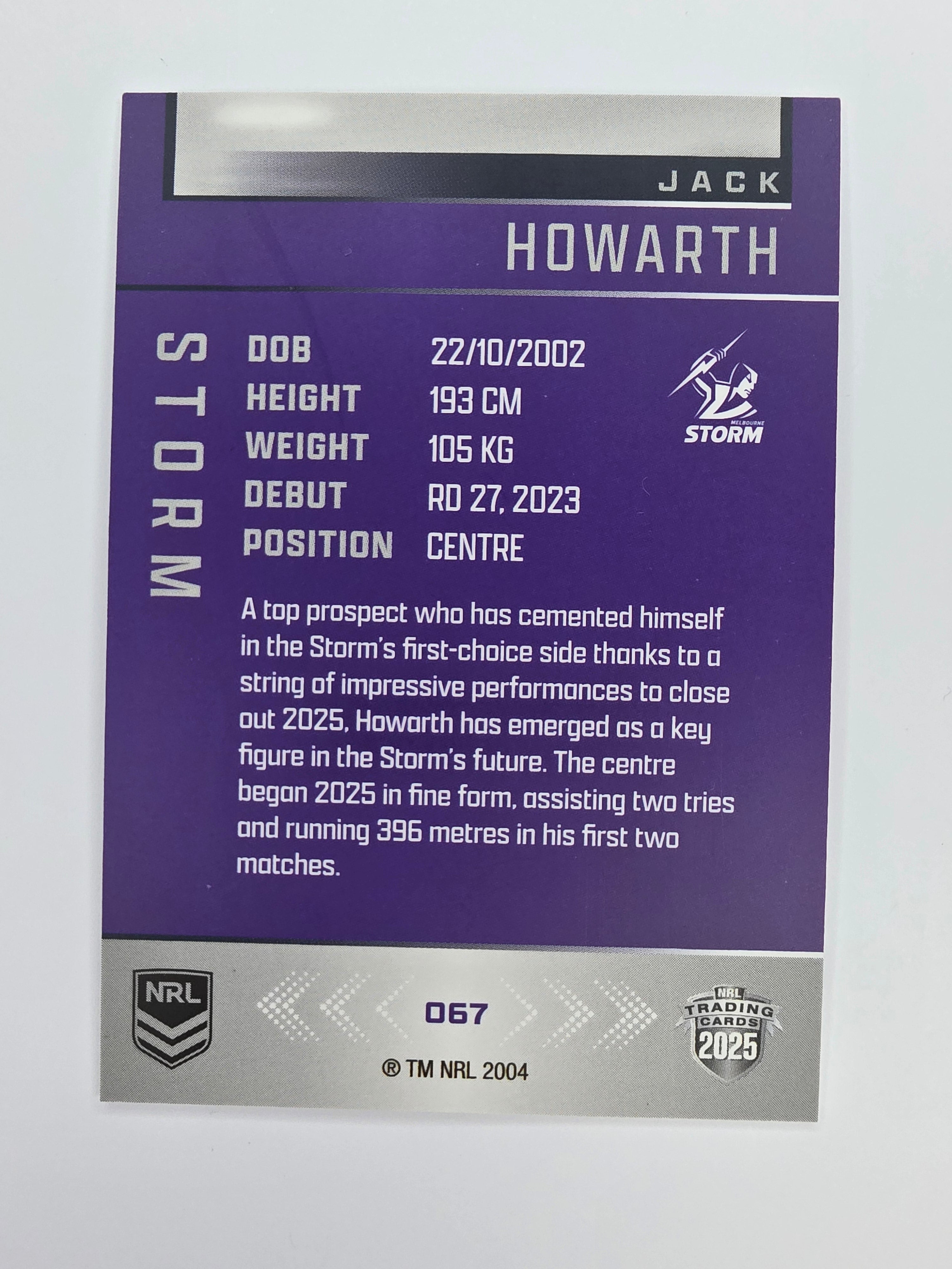 NRL 2025 Elite Base #067 Jack Howarth Storm