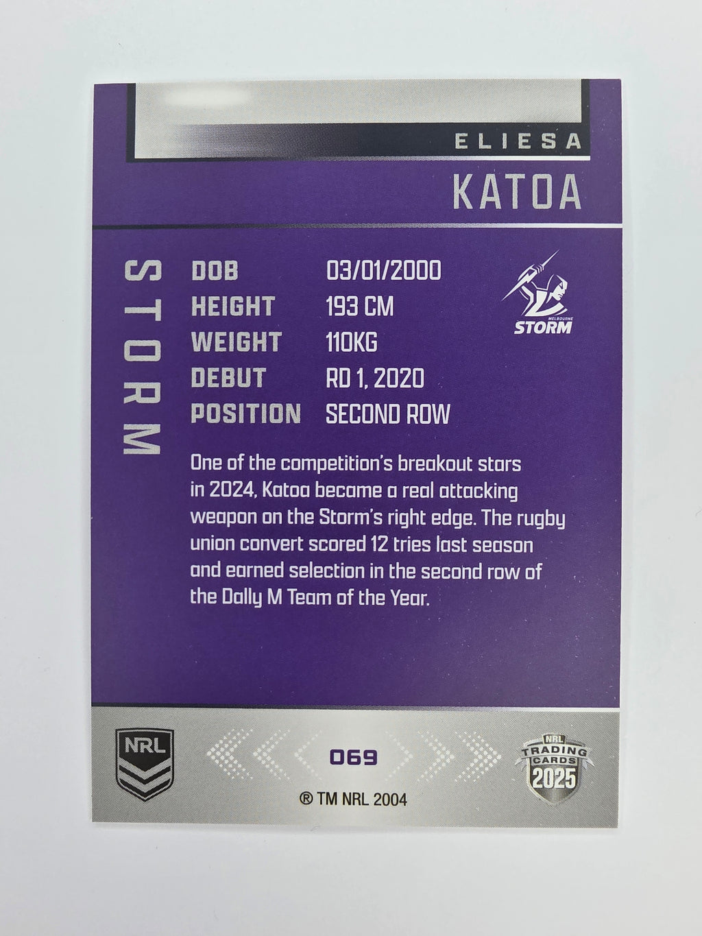NRL 2025 Elite Base #069 Eliesa Katoa Storm