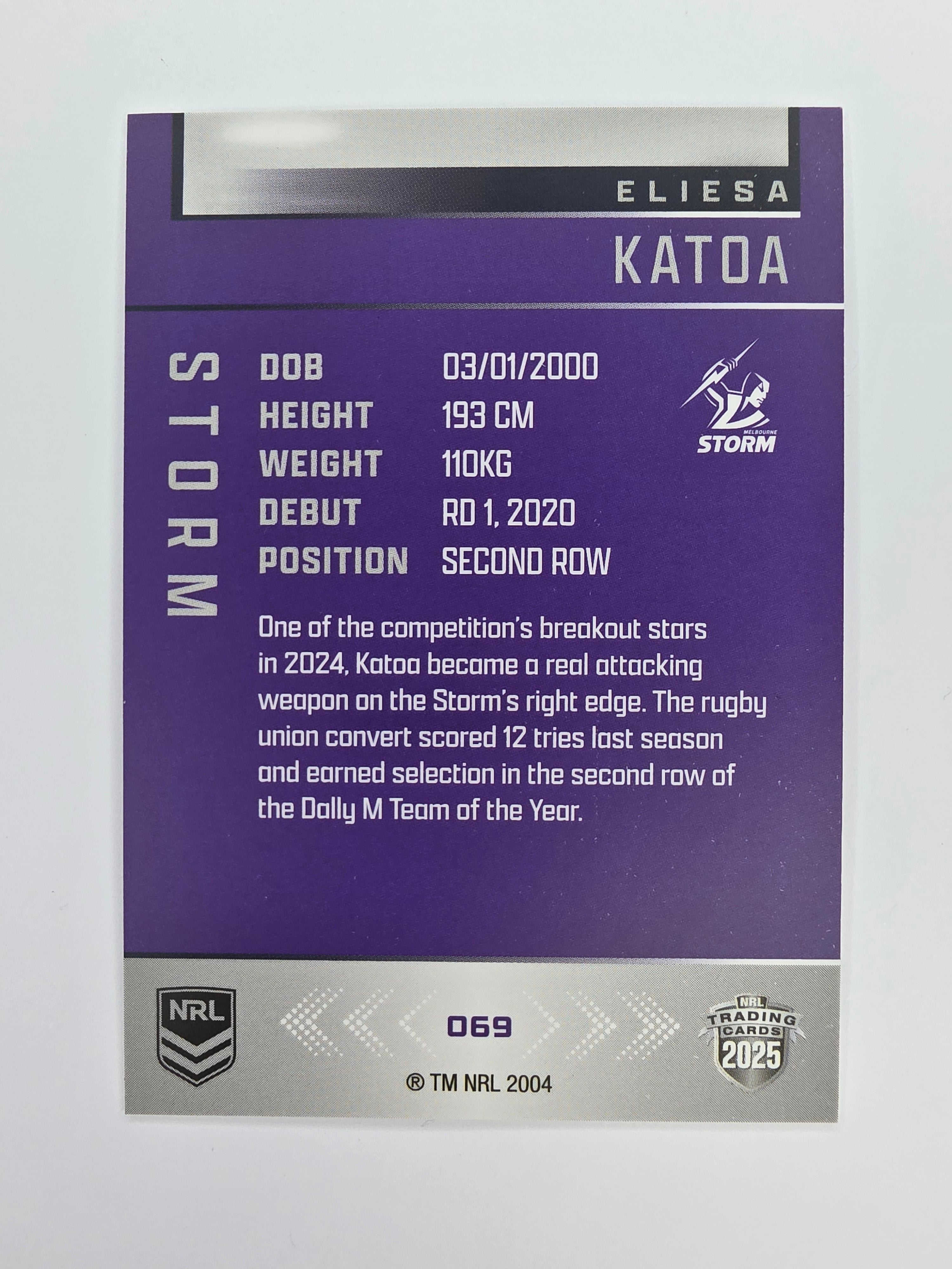 NRL 2025 Elite Base #069 Eliesa Katoa Storm