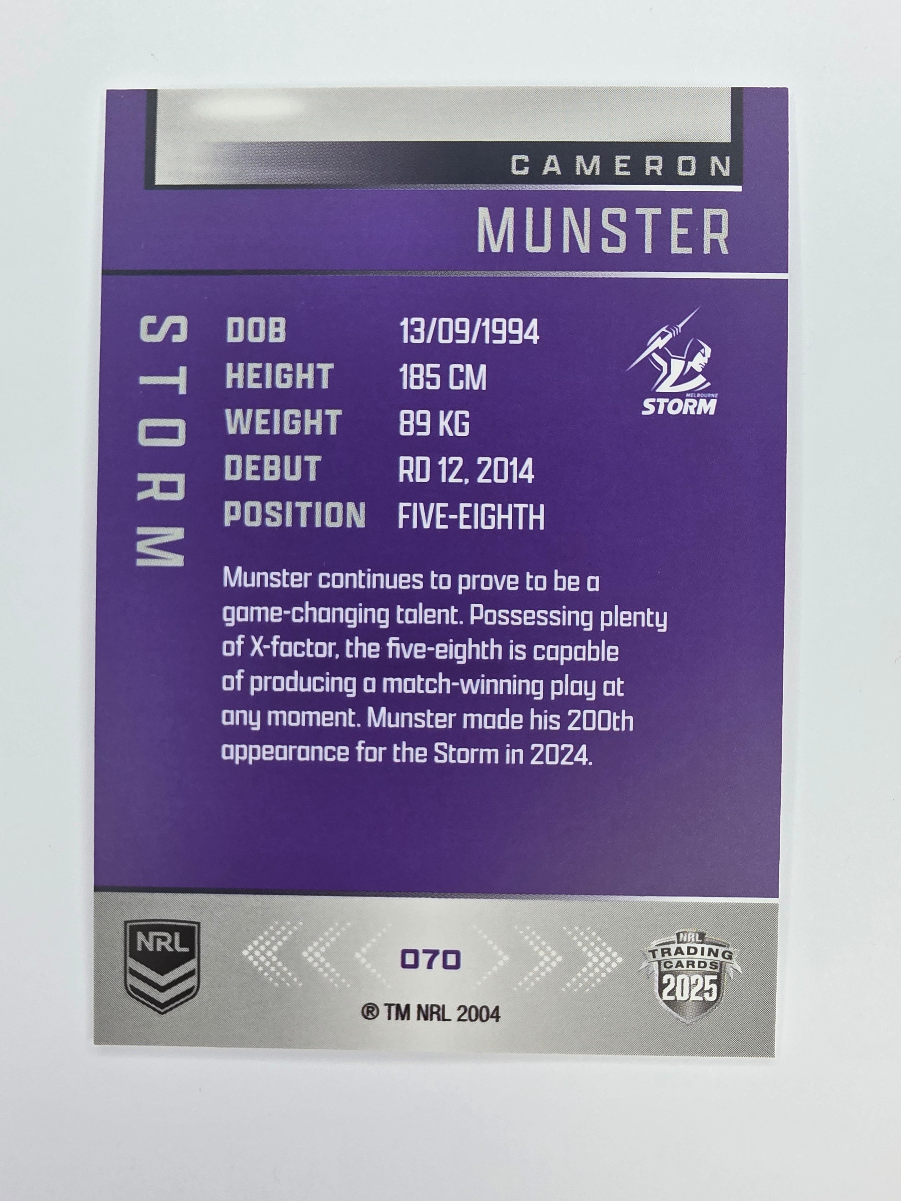 NRL 2025 Elite Base #070 Cameron Munster Storm