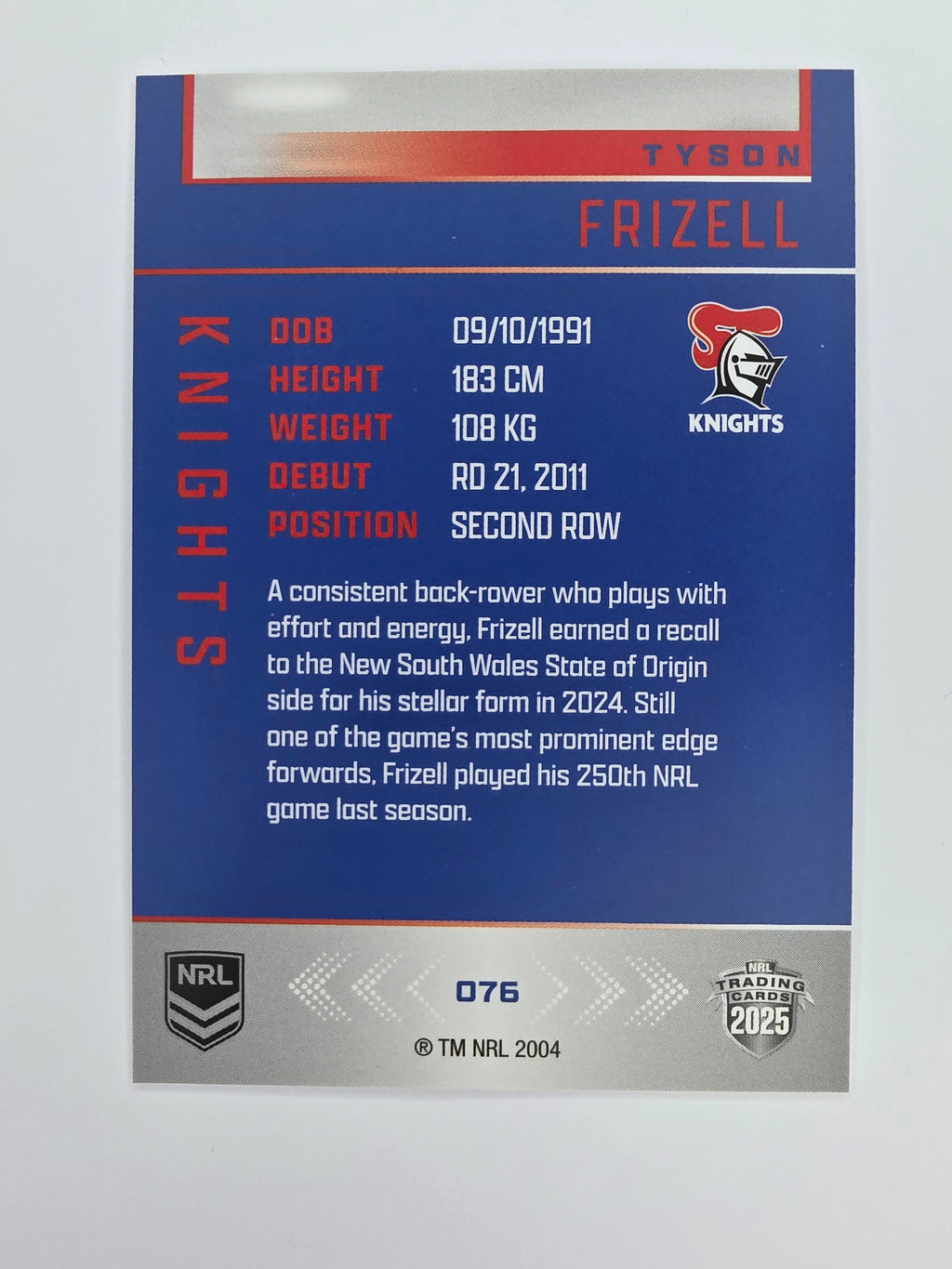 NRL 2025 Elite Base #076 Tyson Frizell Knights