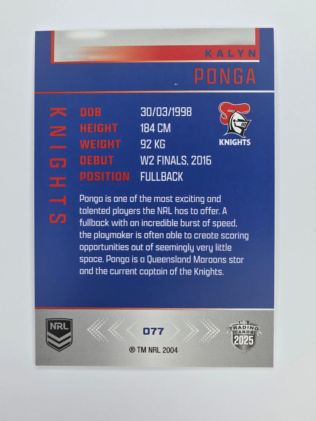 NRL 2025 Elite Base #077 Kalyn Ponga Knights