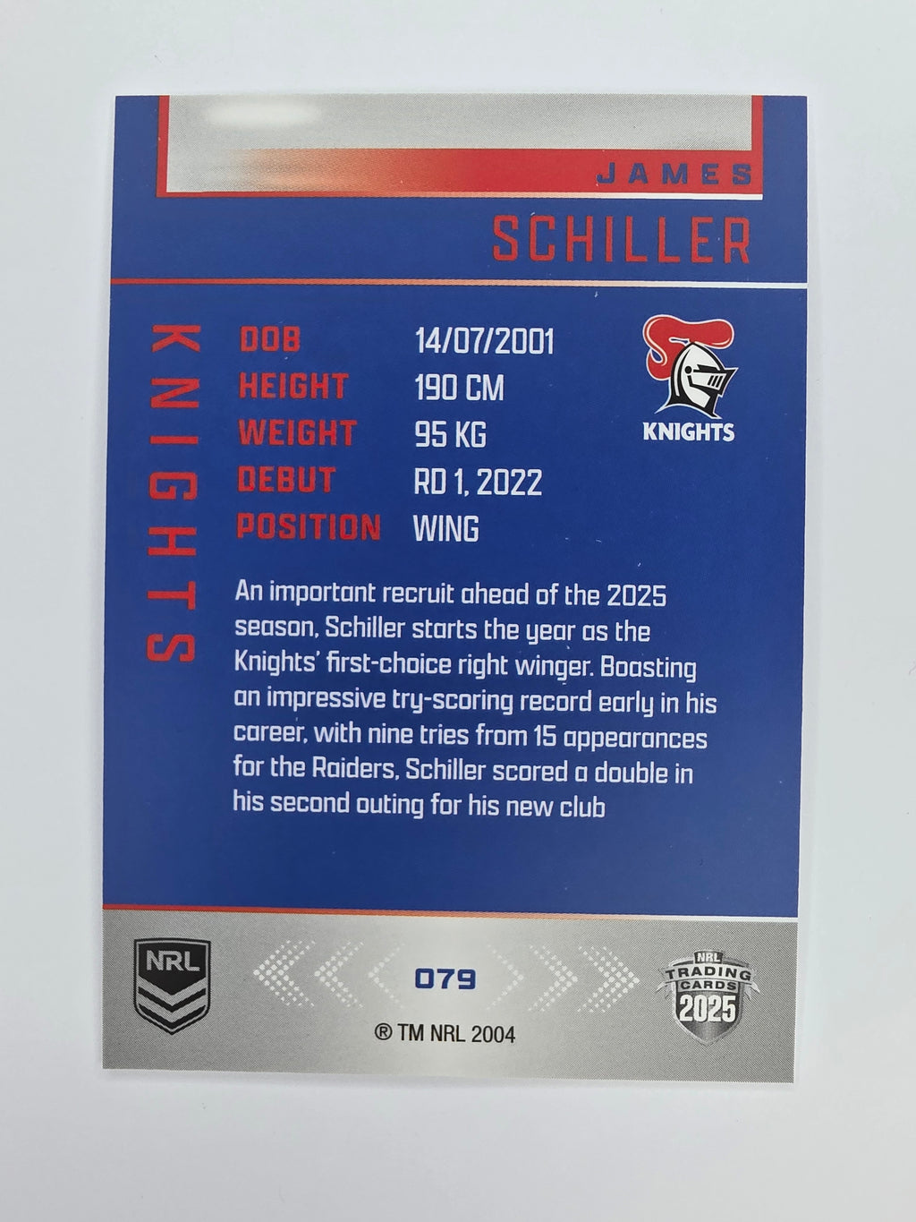 NRL 2025 Elite Base #079 James Schiller Knights