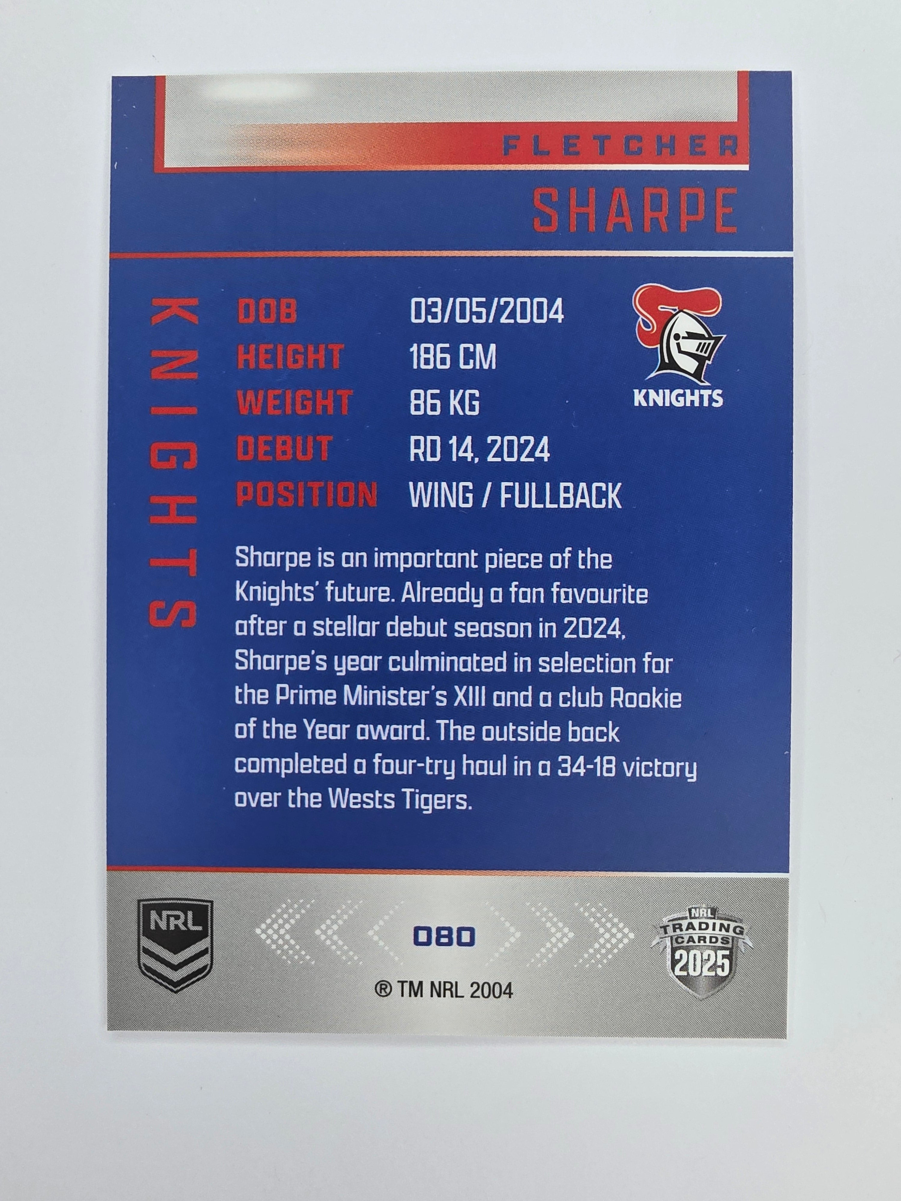 NRL 2025 Elite Base #080 Fletcher Sharpe Knights