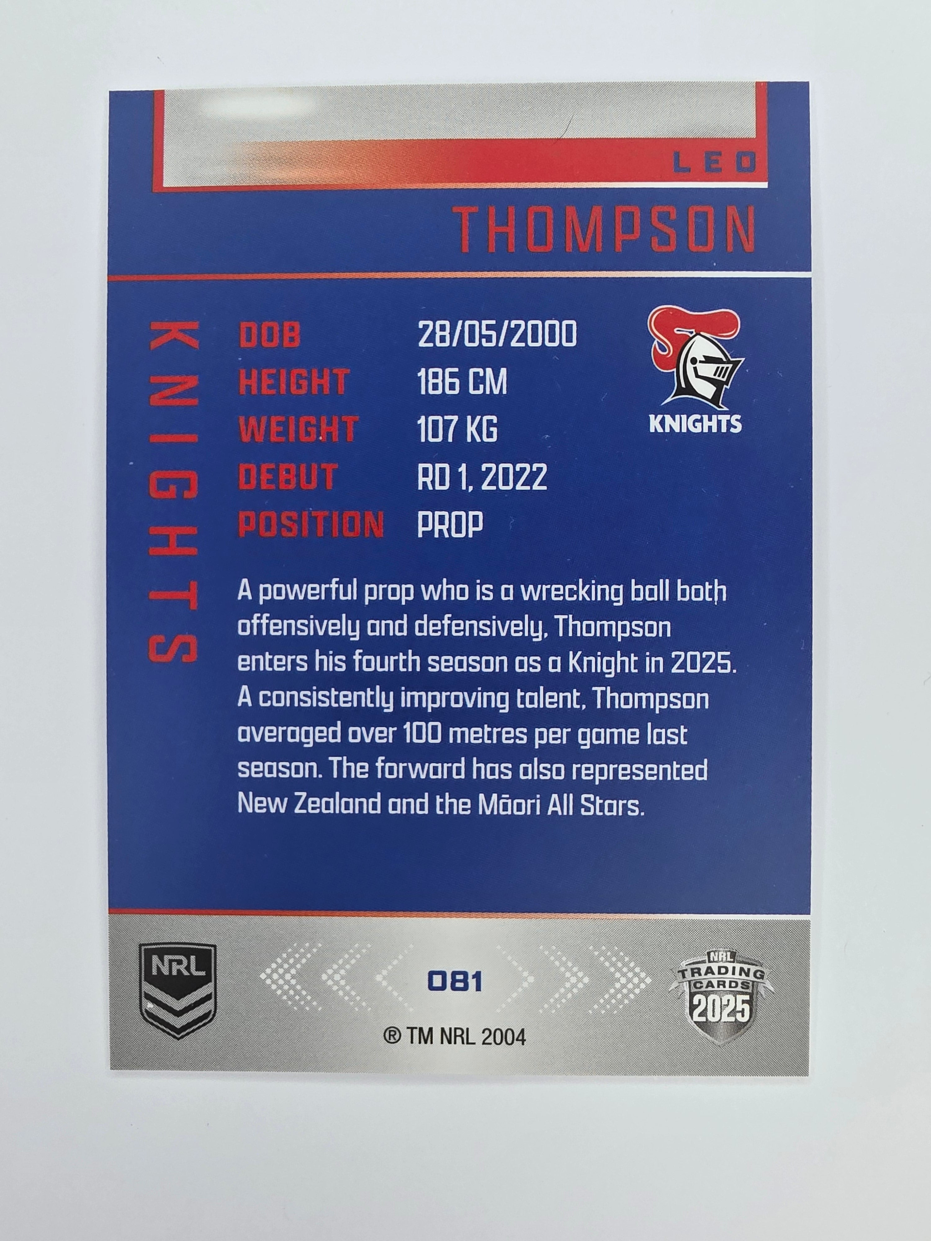 NRL 2025 Elite Base #081 Leo Thompson Knights
