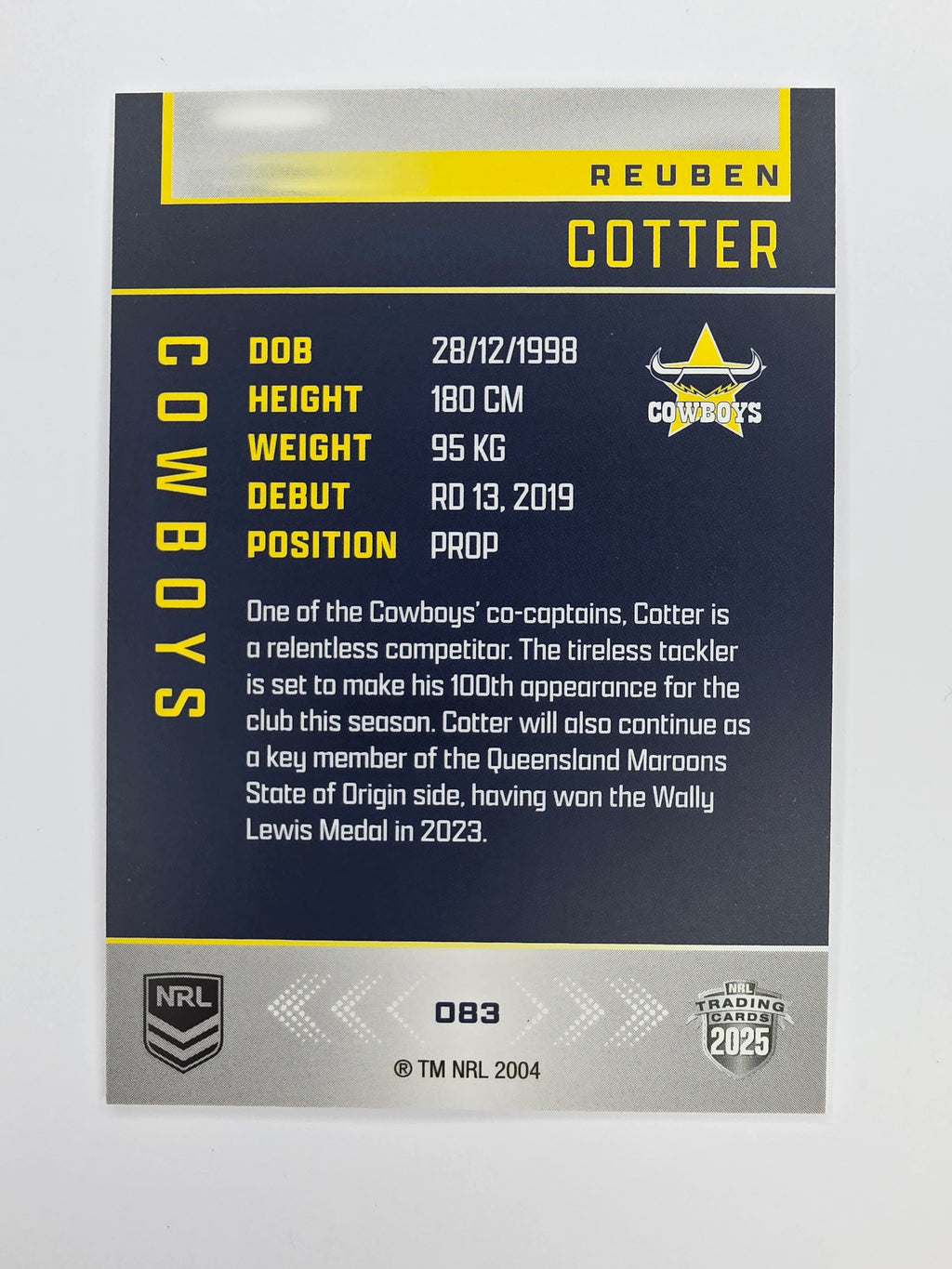 NRL 2025 Elite Base #083 Reuben Cotter Cowboys
