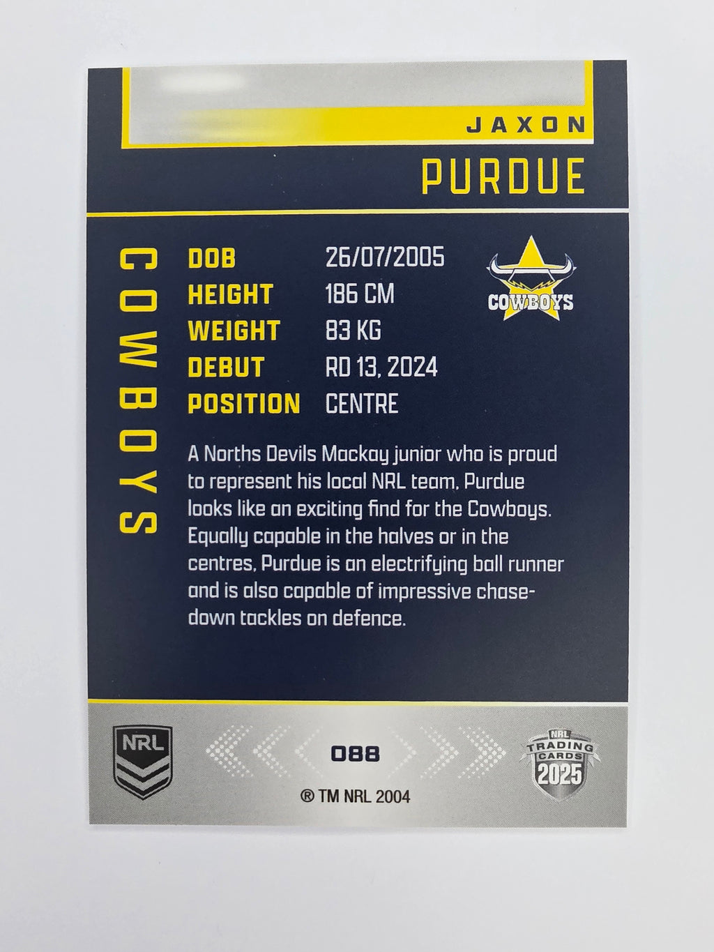 NRL 2025 Elite Base #088 Jaxon Purdue Cowboys