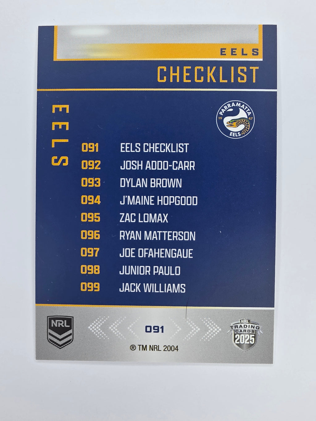 NRL 2025 Elite Base #091 Checklist Eels