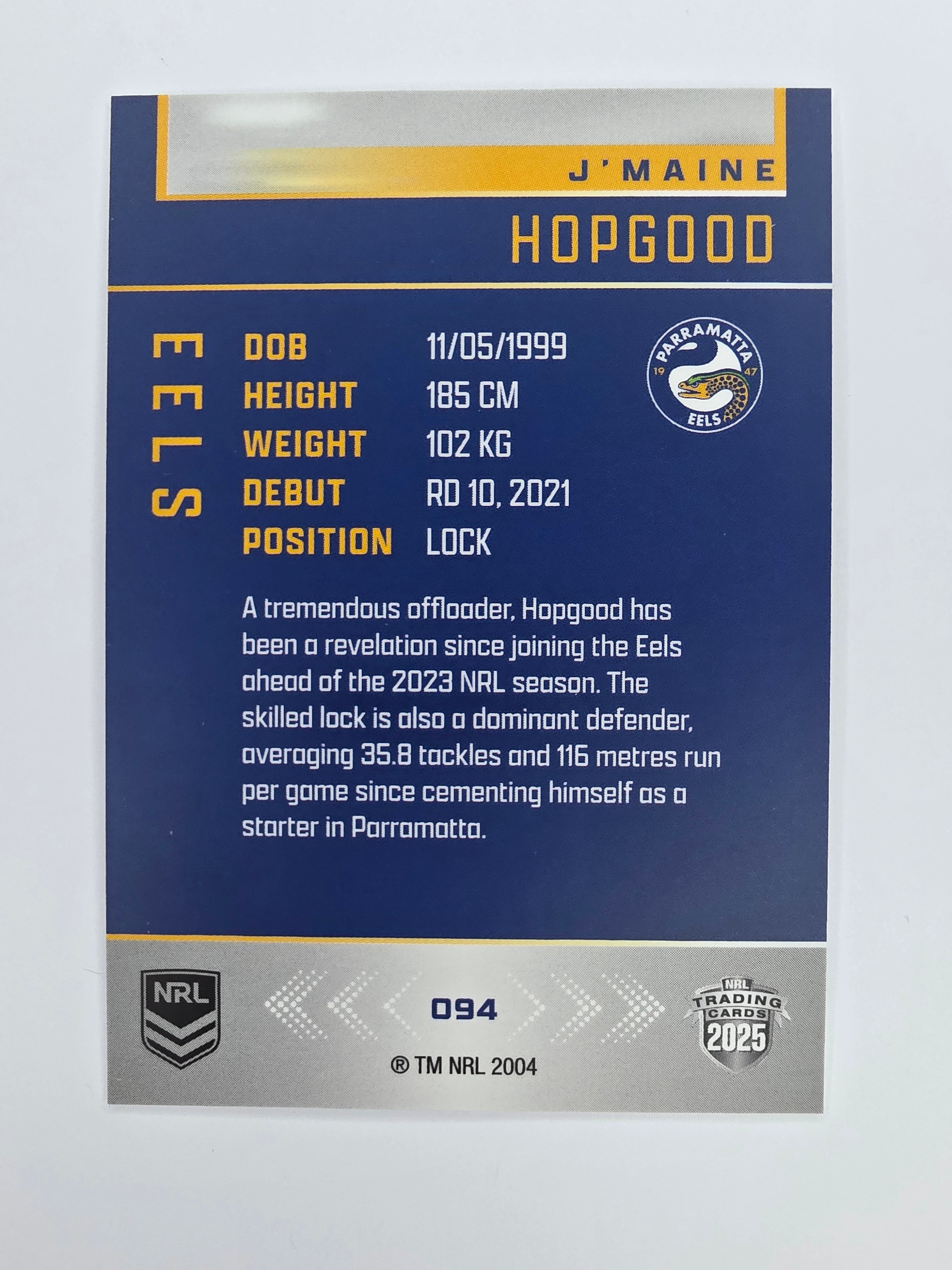 NRL 2025 Elite Base #094 J'Maine Hopgood Eels