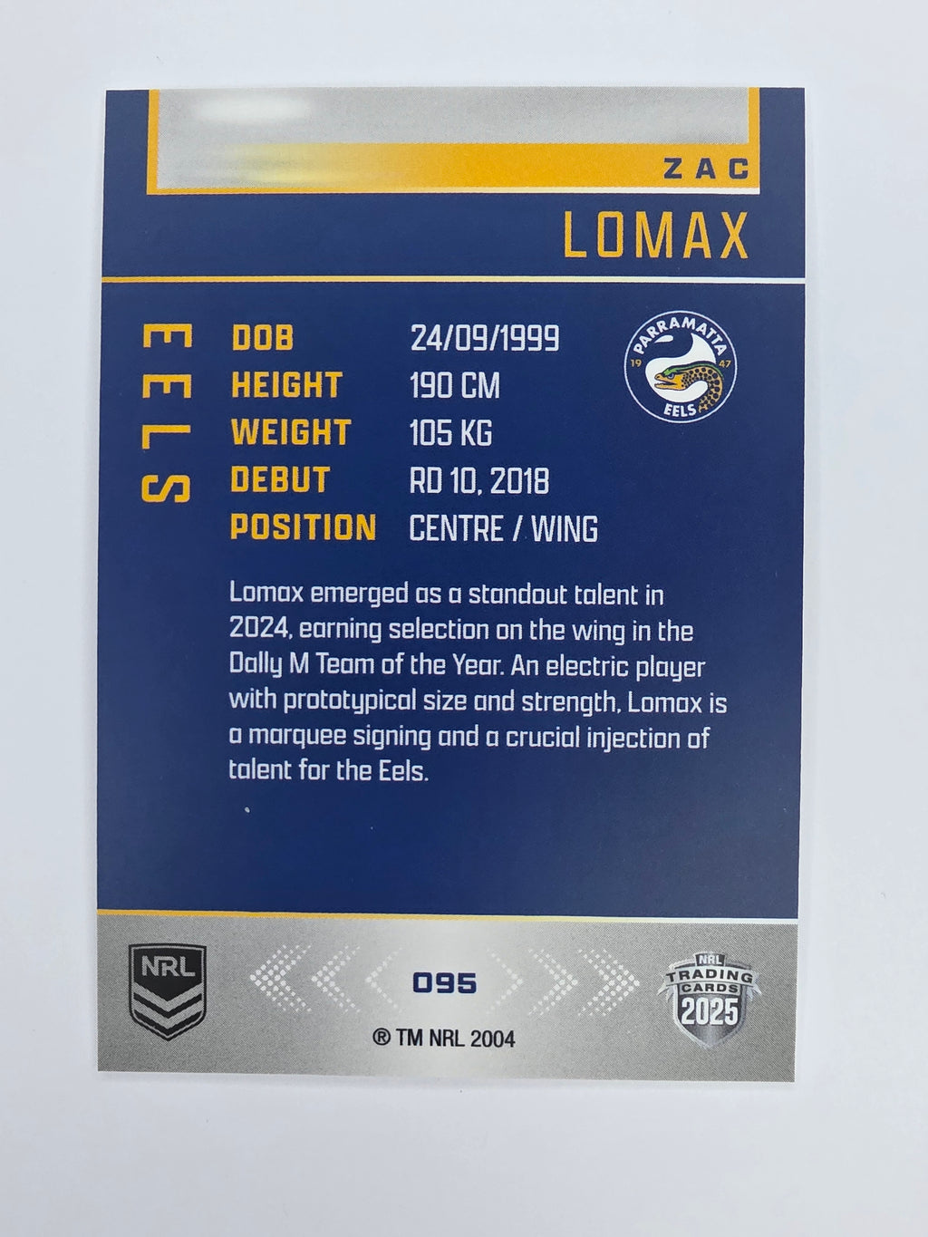 NRL 2025 Elite Base #095 Zac Lomax Eels