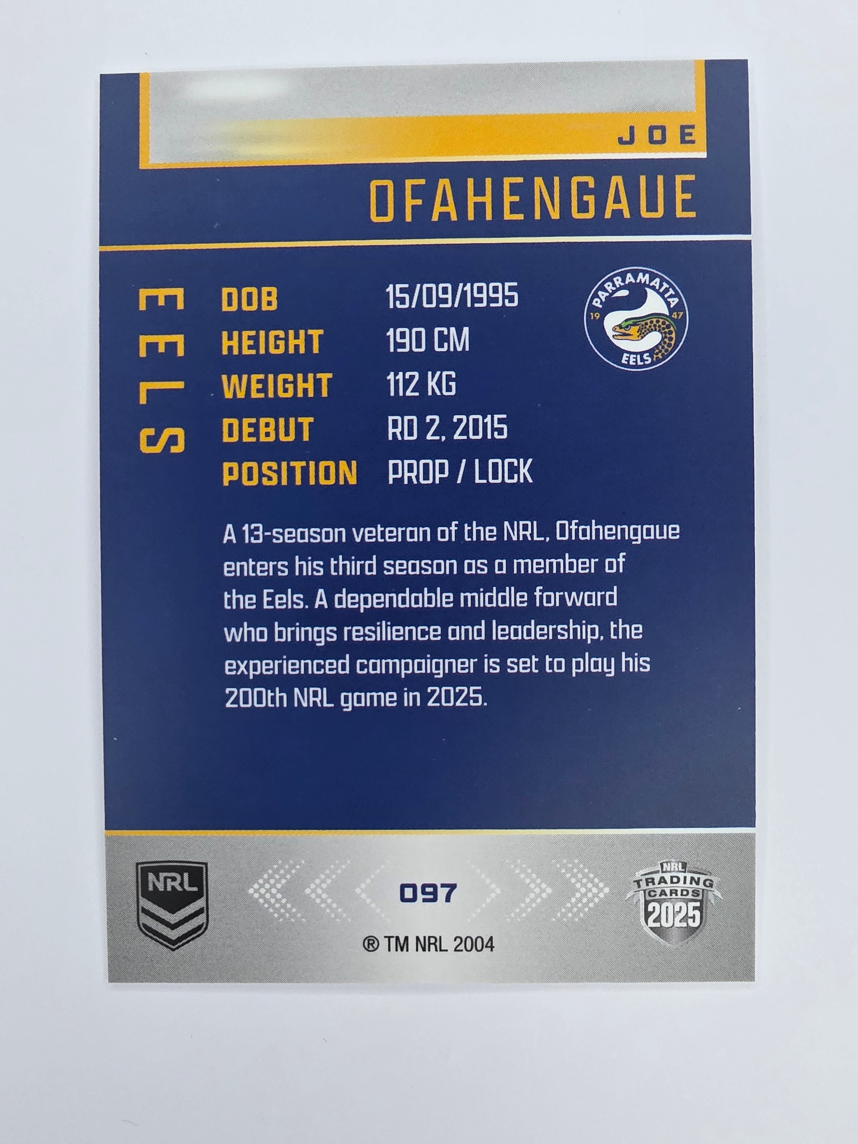 NRL 2025 Elite Base #097 Joe Ofahengaue Eels