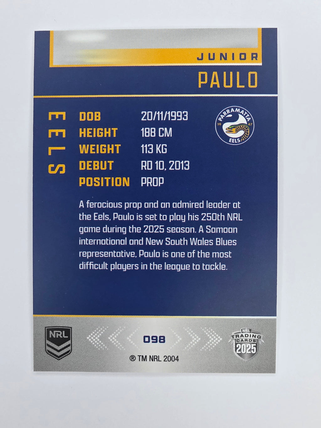 NRL 2025 Elite Base #098 Junior Paulo Eels