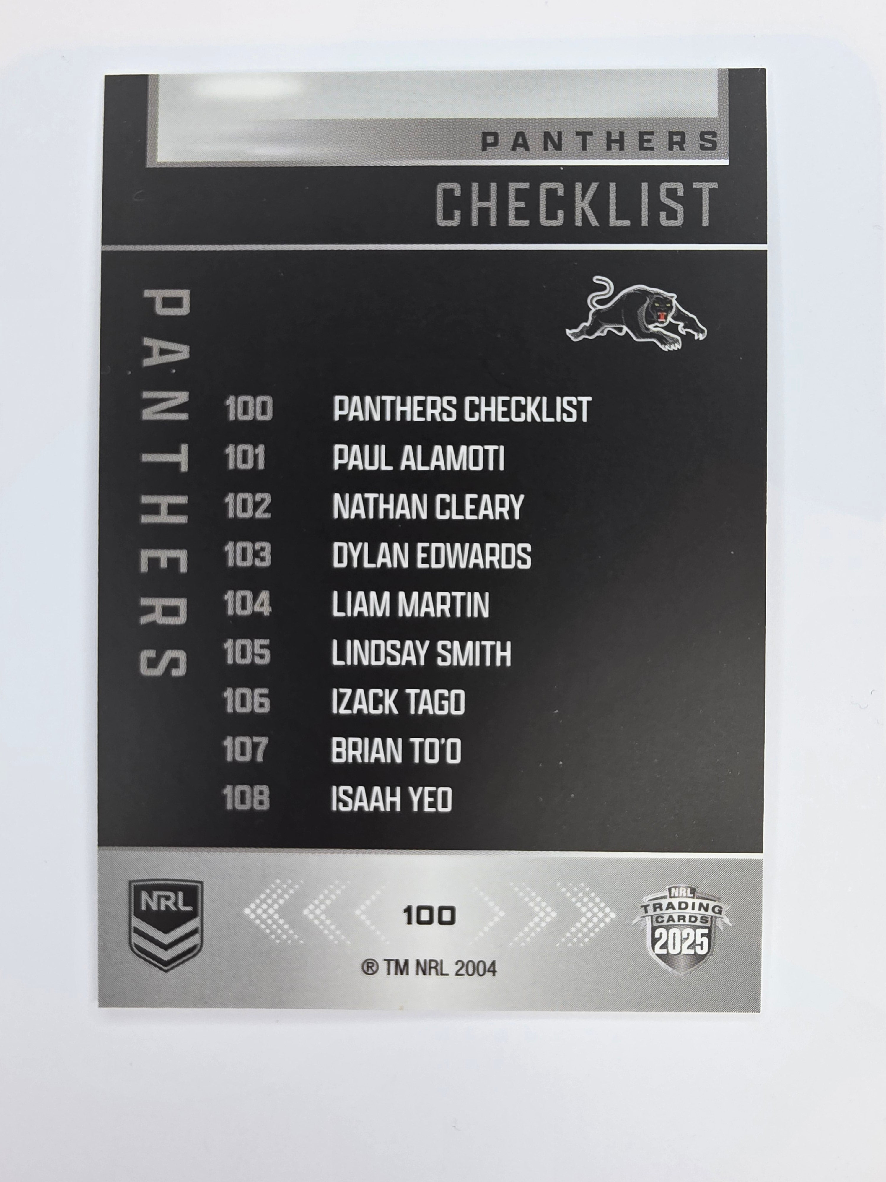 NRL 2025 Elite Base #100 Checklist Panthers