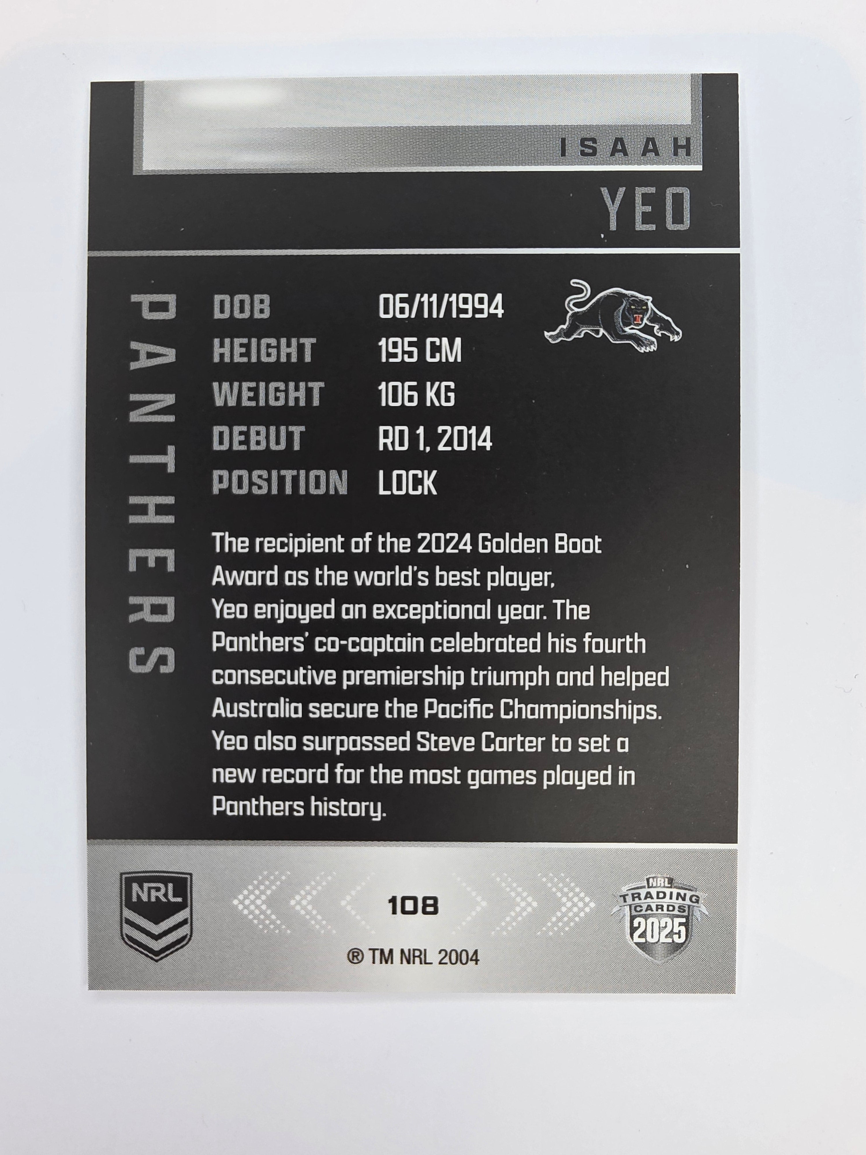 NRL 2025 Elite Base #108 Isaah Yeo Panthers