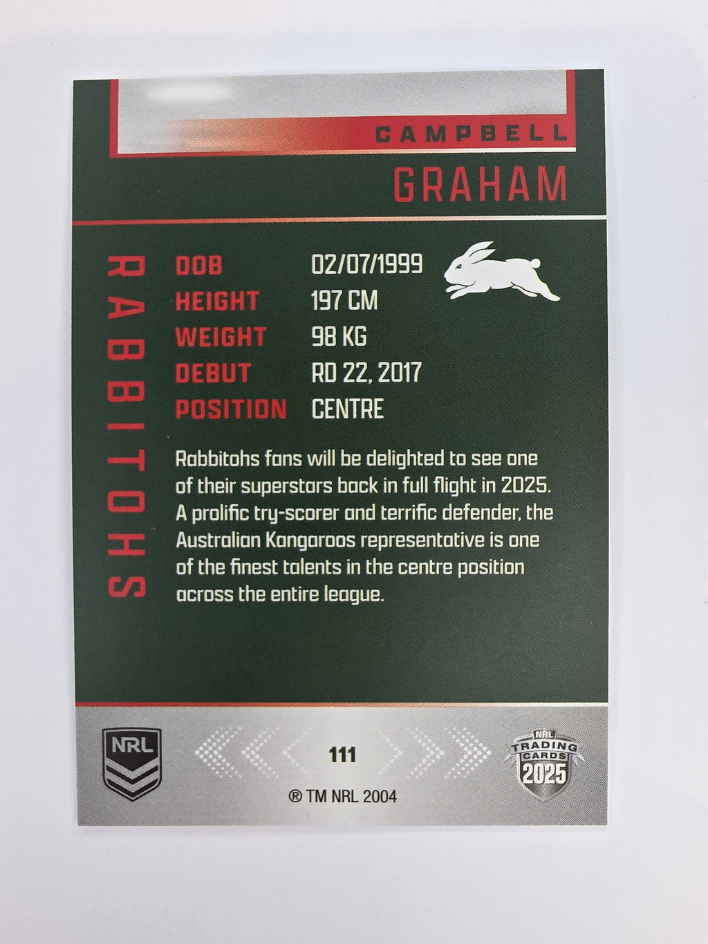 NRL 2025 Elite Base #111 Campbell Graham Rabbitohs