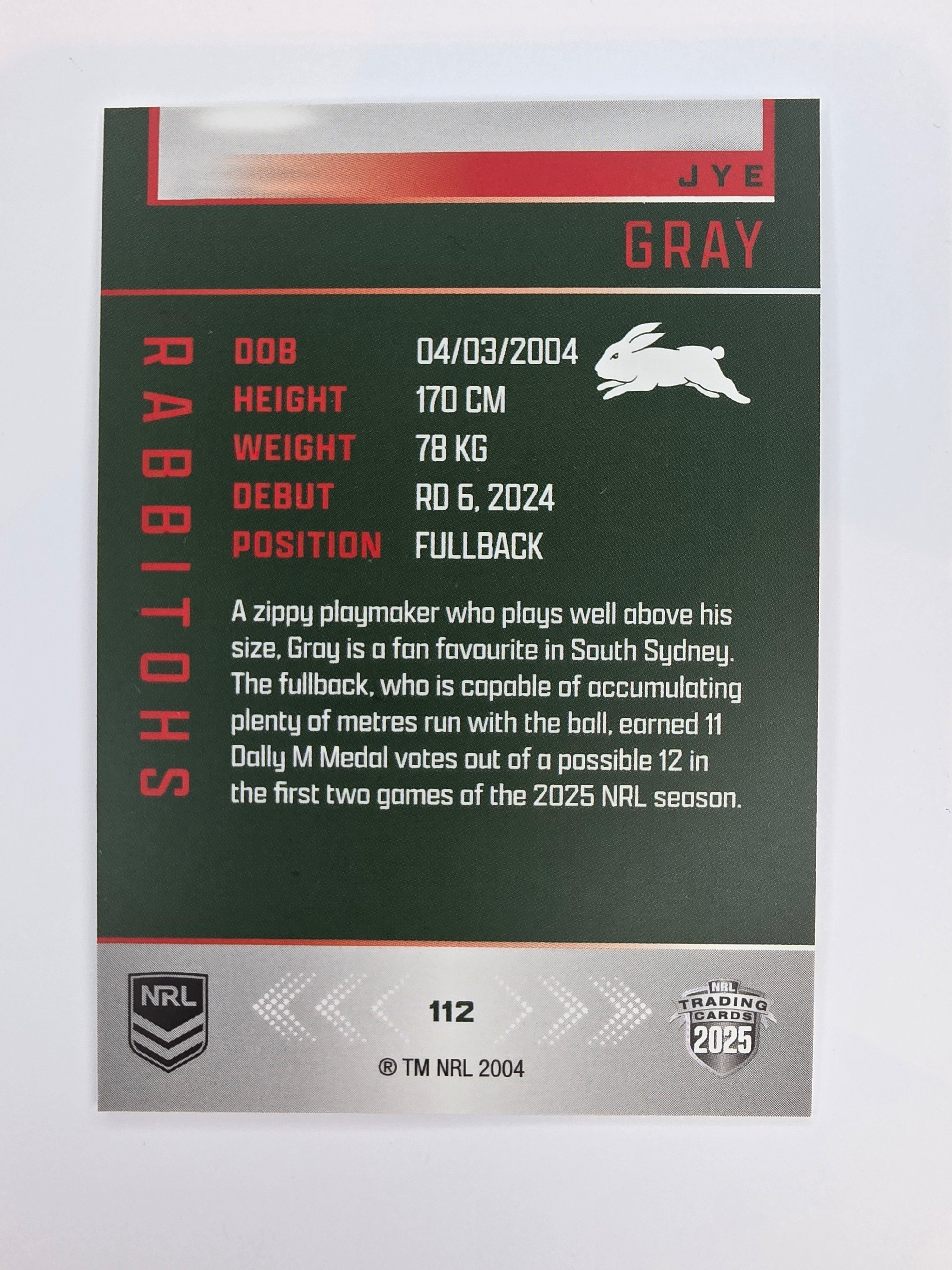 NRL 2025 Elite Base #112 Jye Gray Rabbitohs