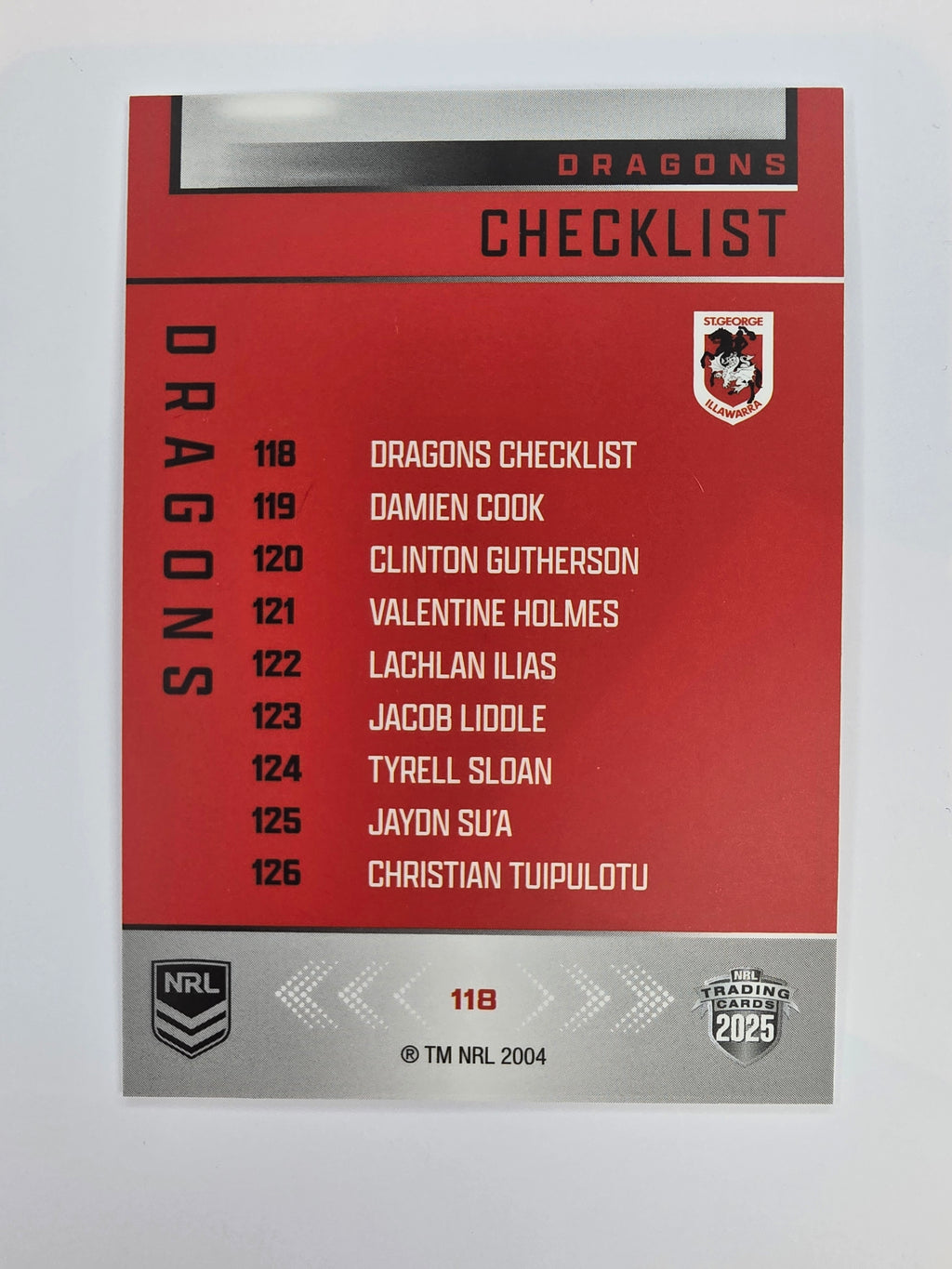NRL 2025 Elite Base #118 Checklist Dragons
