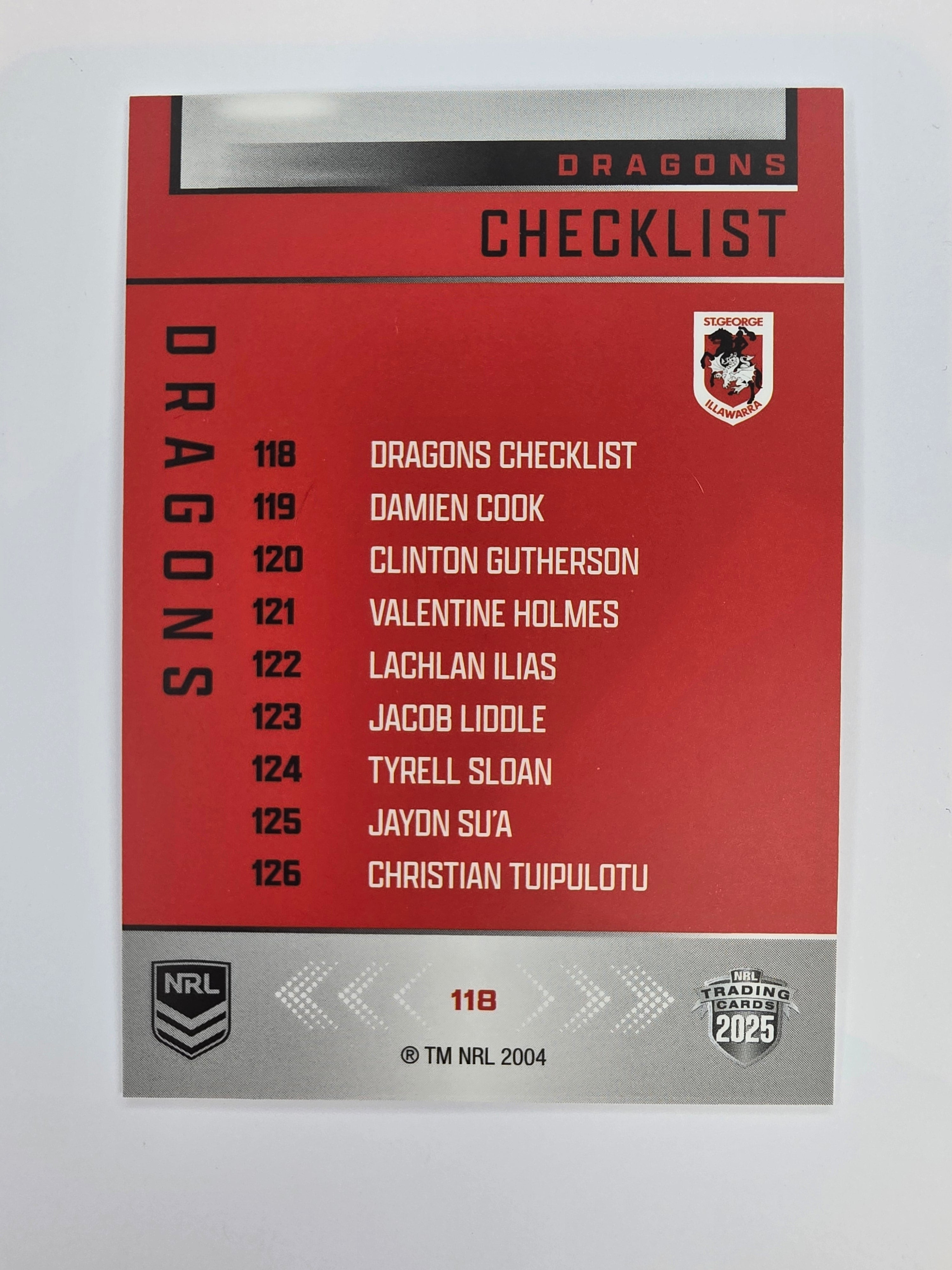 NRL 2025 Elite Base #118 Checklist Dragons