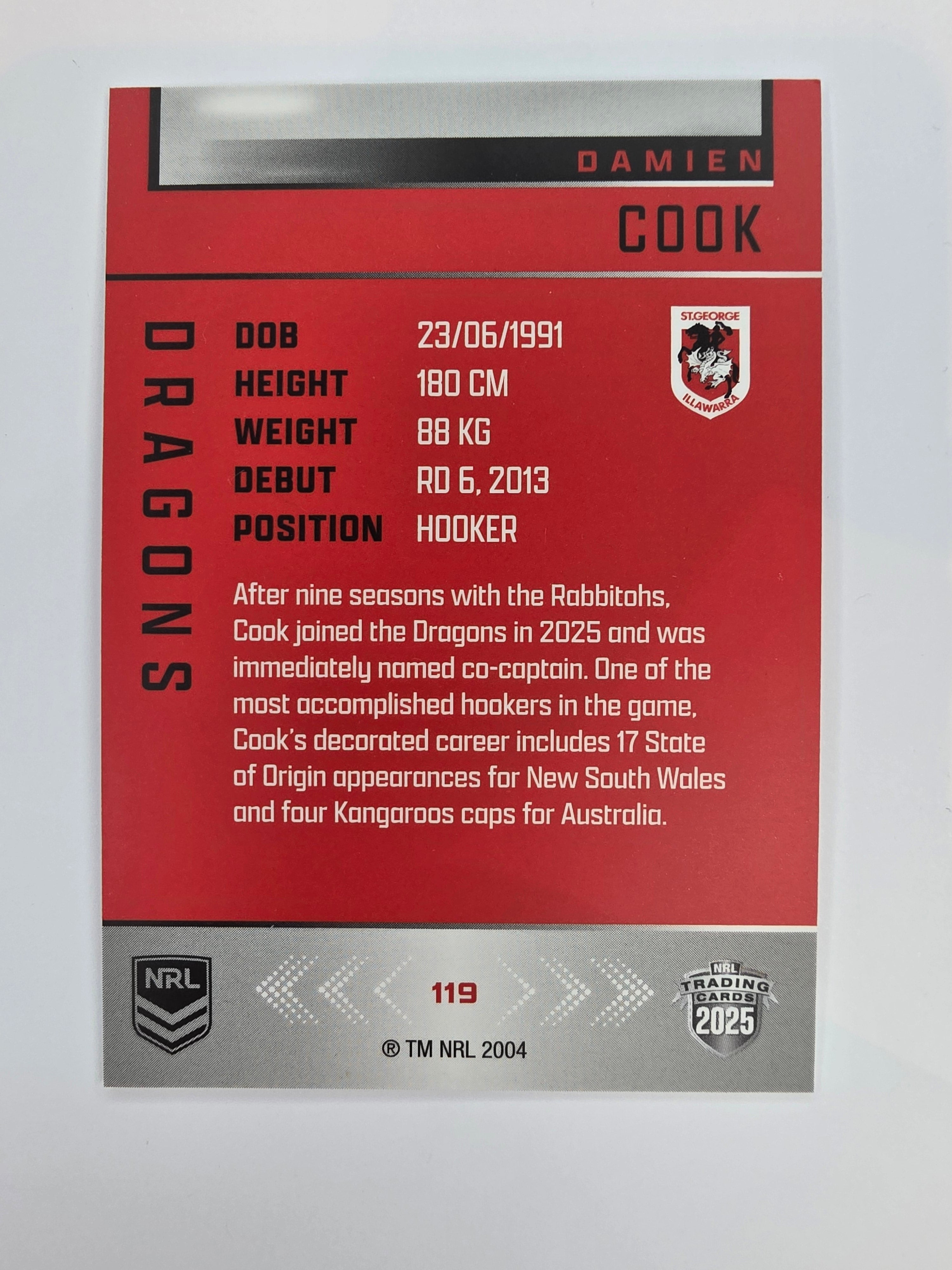NRL 2025 Elite Base #119 Damien Cook Dragons