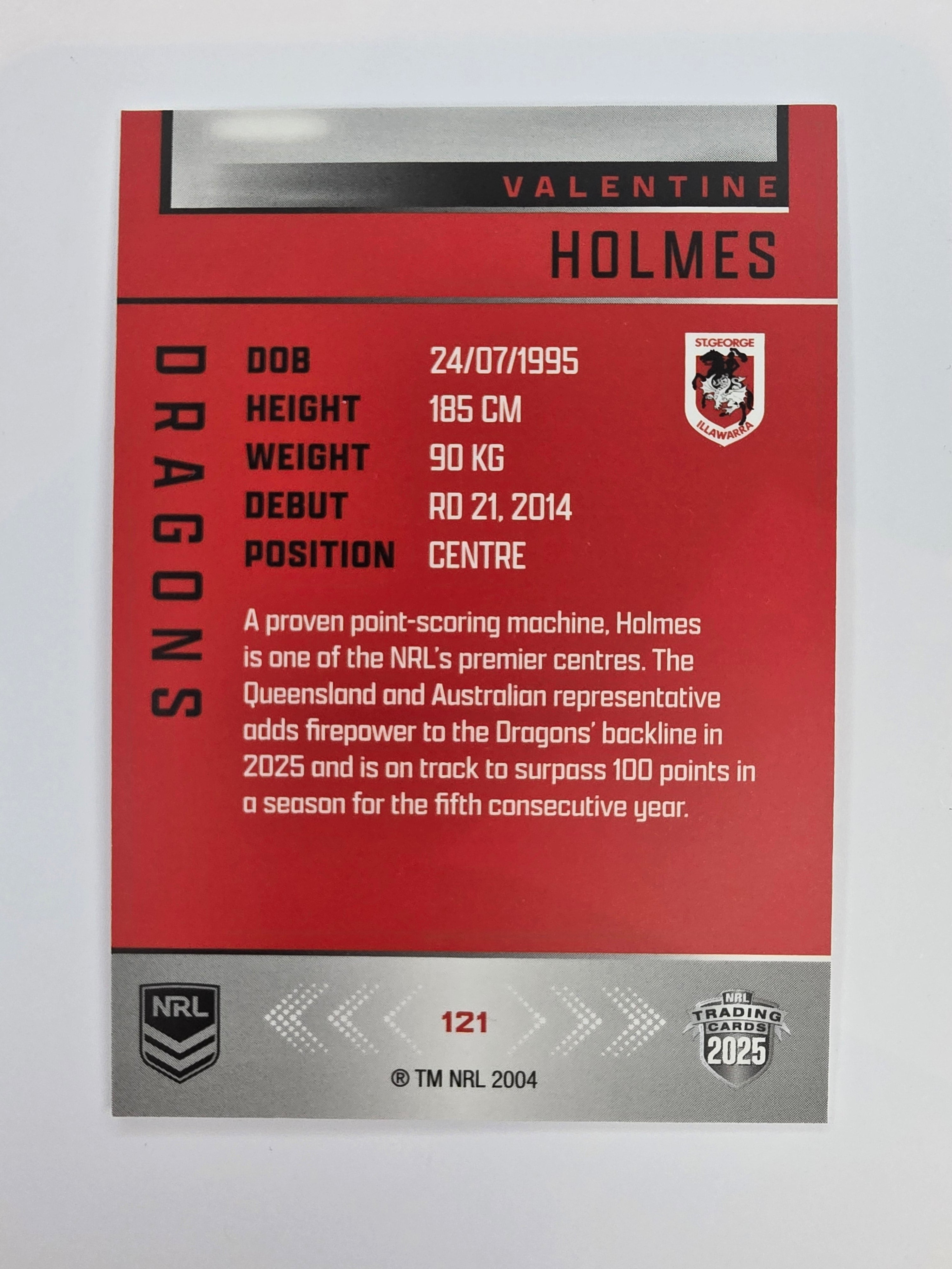 NRL 2025 Elite Base #121 Valentine Holmes Dragons