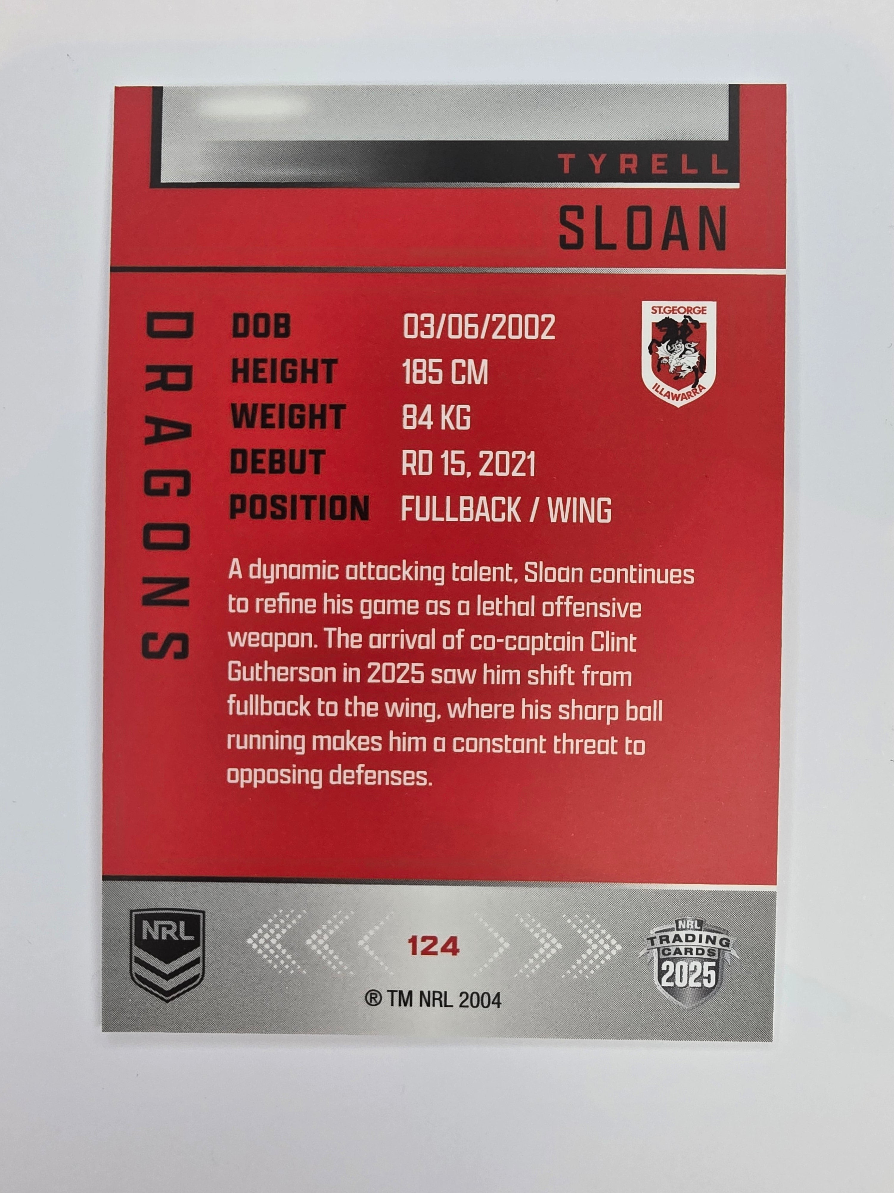 NRL 2025 Elite Base #124 Tyrell Sloan Dragons