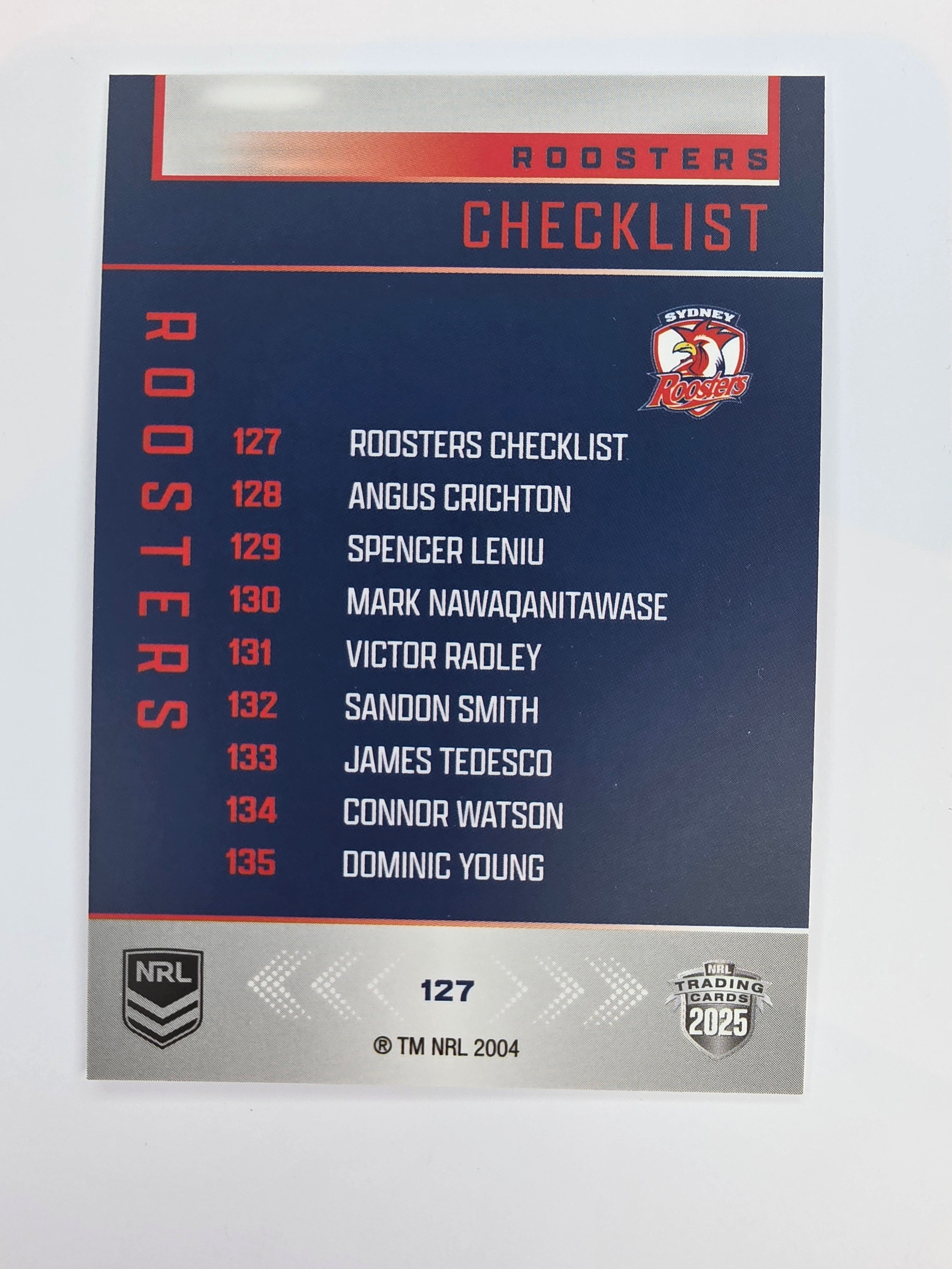 NRL 2025 Elite Base #127 Checklist Roosters