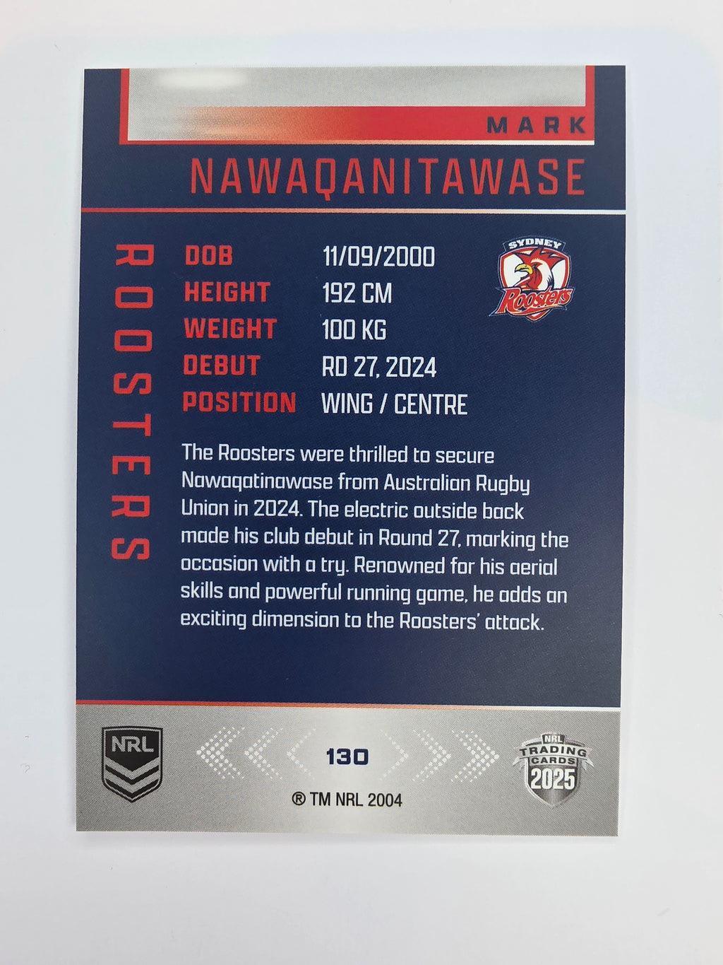 NRL 2025 Elite Base #130 Mark Nawaqanitawase Roosters
