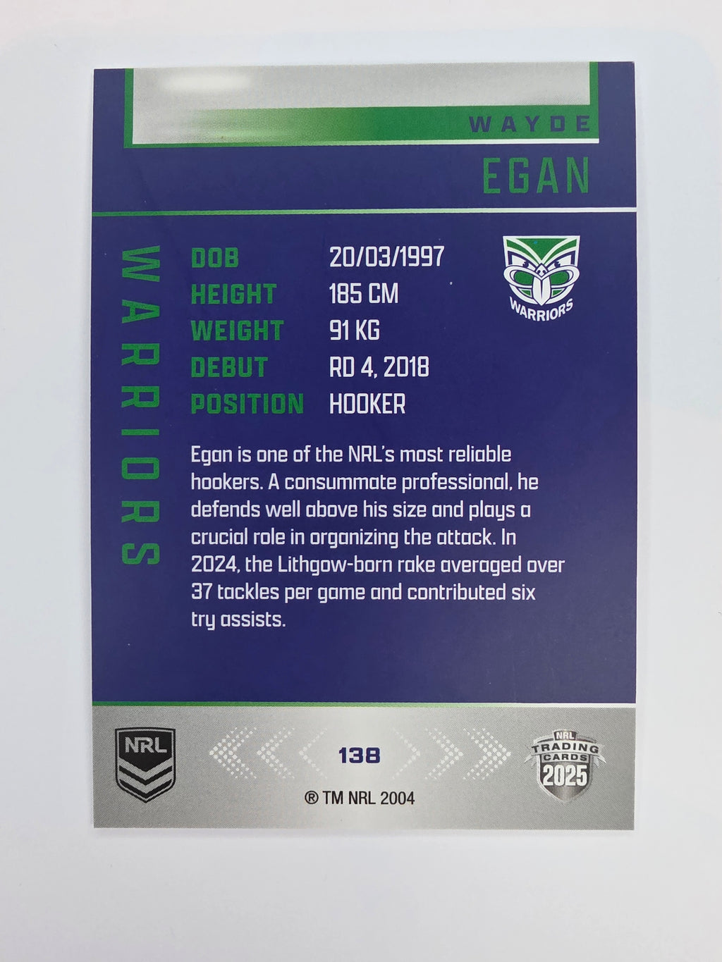NRL 2025 Elite Base #138 Wayde Egan Warriors