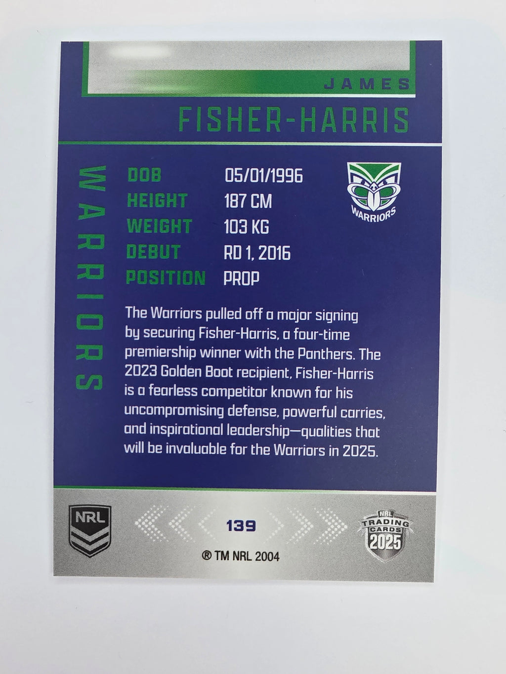 NRL 2025 Elite Base #139 James Fisher-Harris Warriors