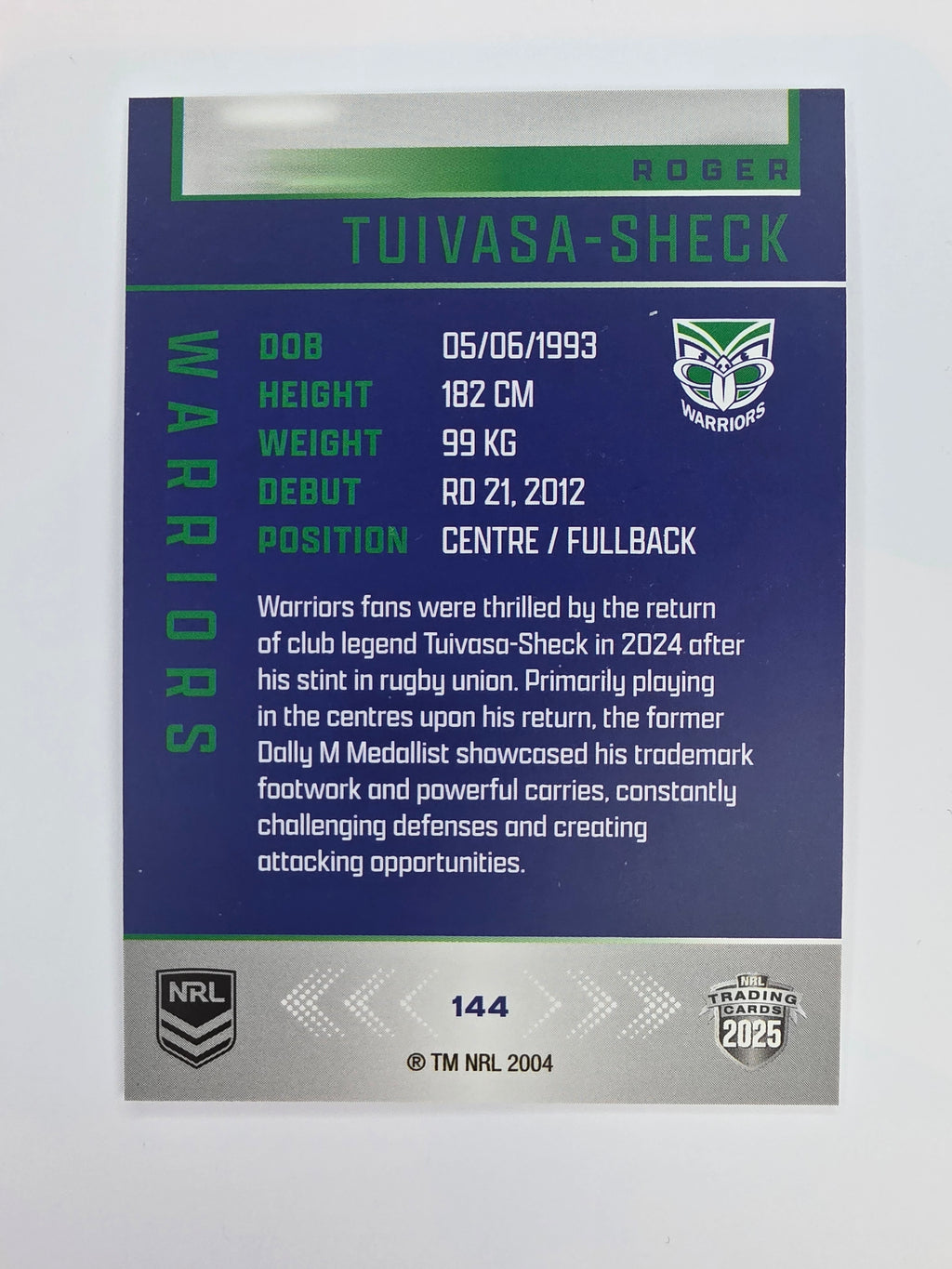 NRL 2025 Elite Base #144 Roger Tuivasa-Sheck Warriors