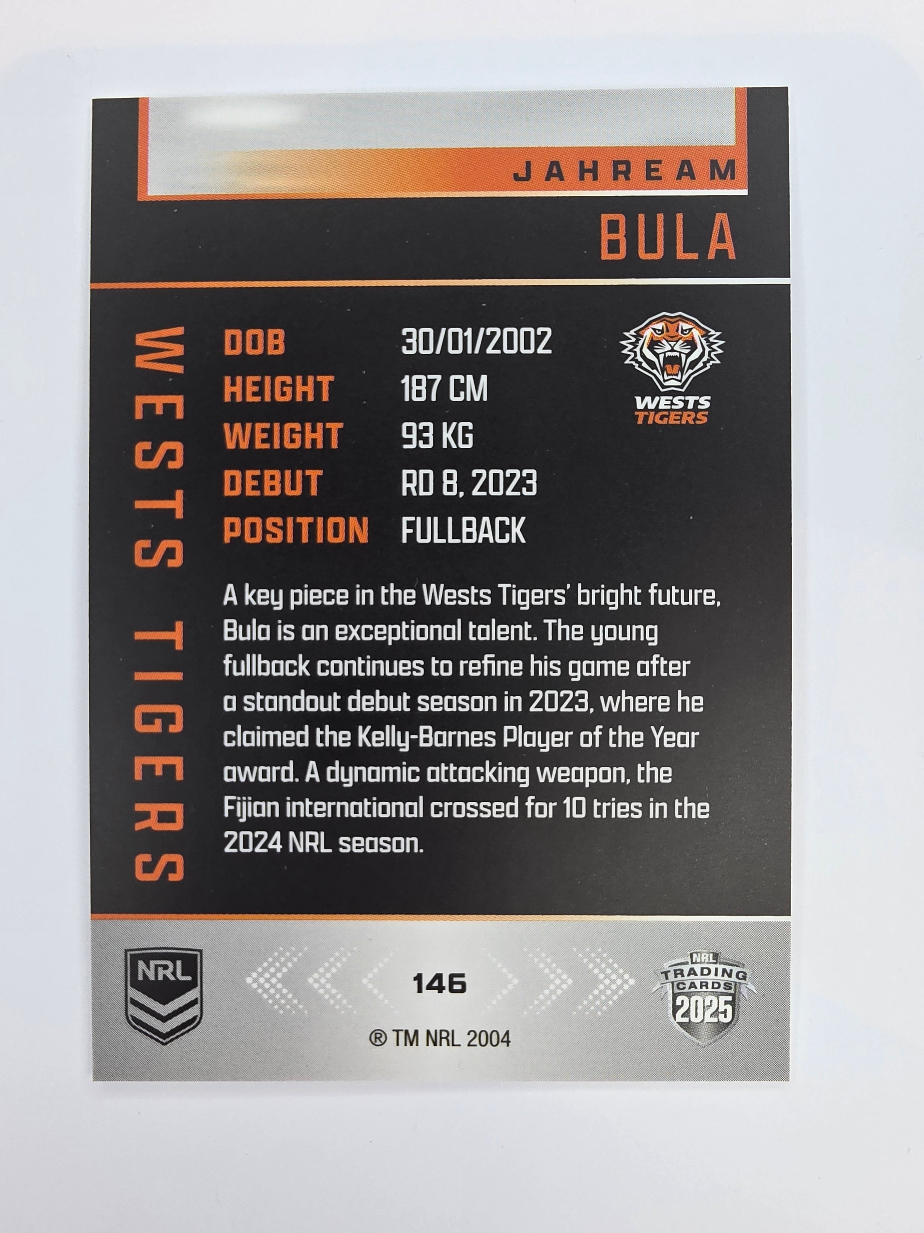 NRL 2025 Elite Base #146 Jahream Bula Wests Tigers