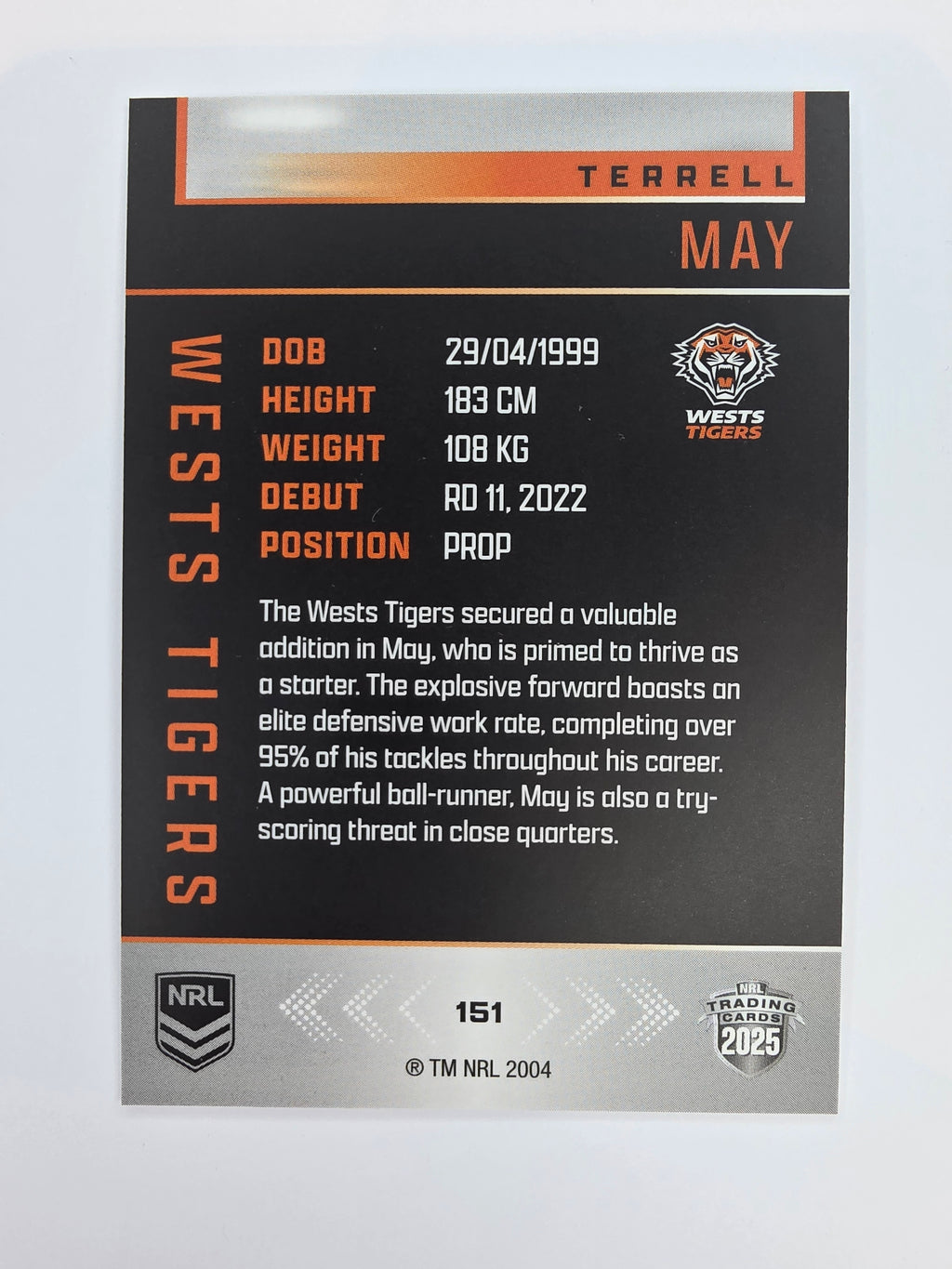 NRL 2025 Elite Base #151 Terrell May Wests Tigers