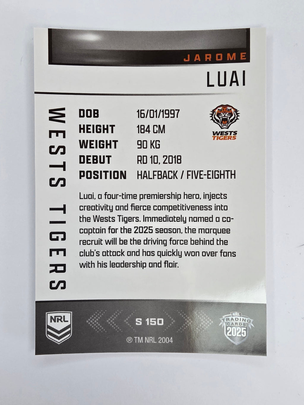 NRL 2025 Elite | Silver Parallel | #S150 | Jarome Luai | Tigers
