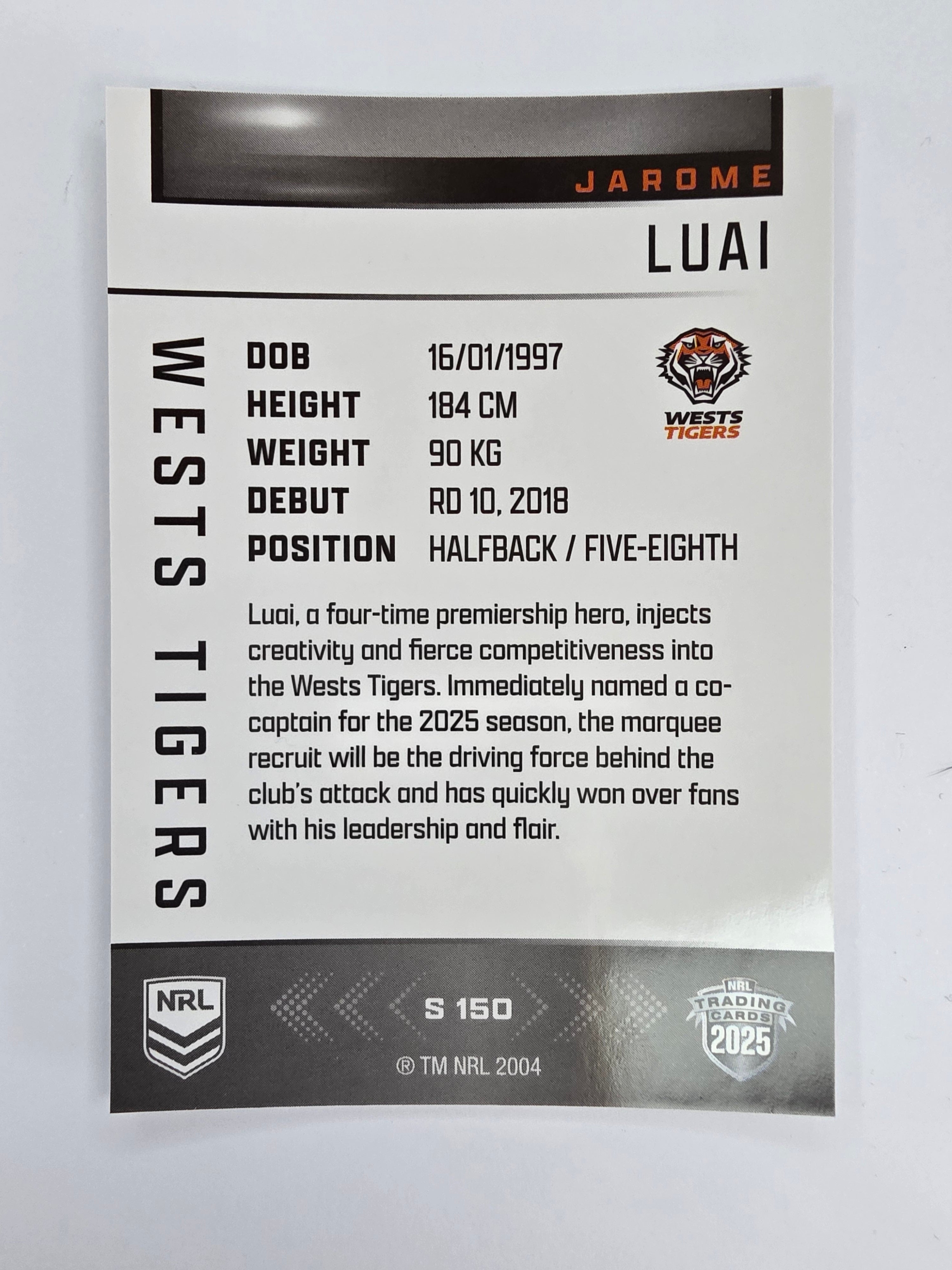 NRL 2025 Elite | Silver Parallel | #S150 | Jarome Luai | Tigers