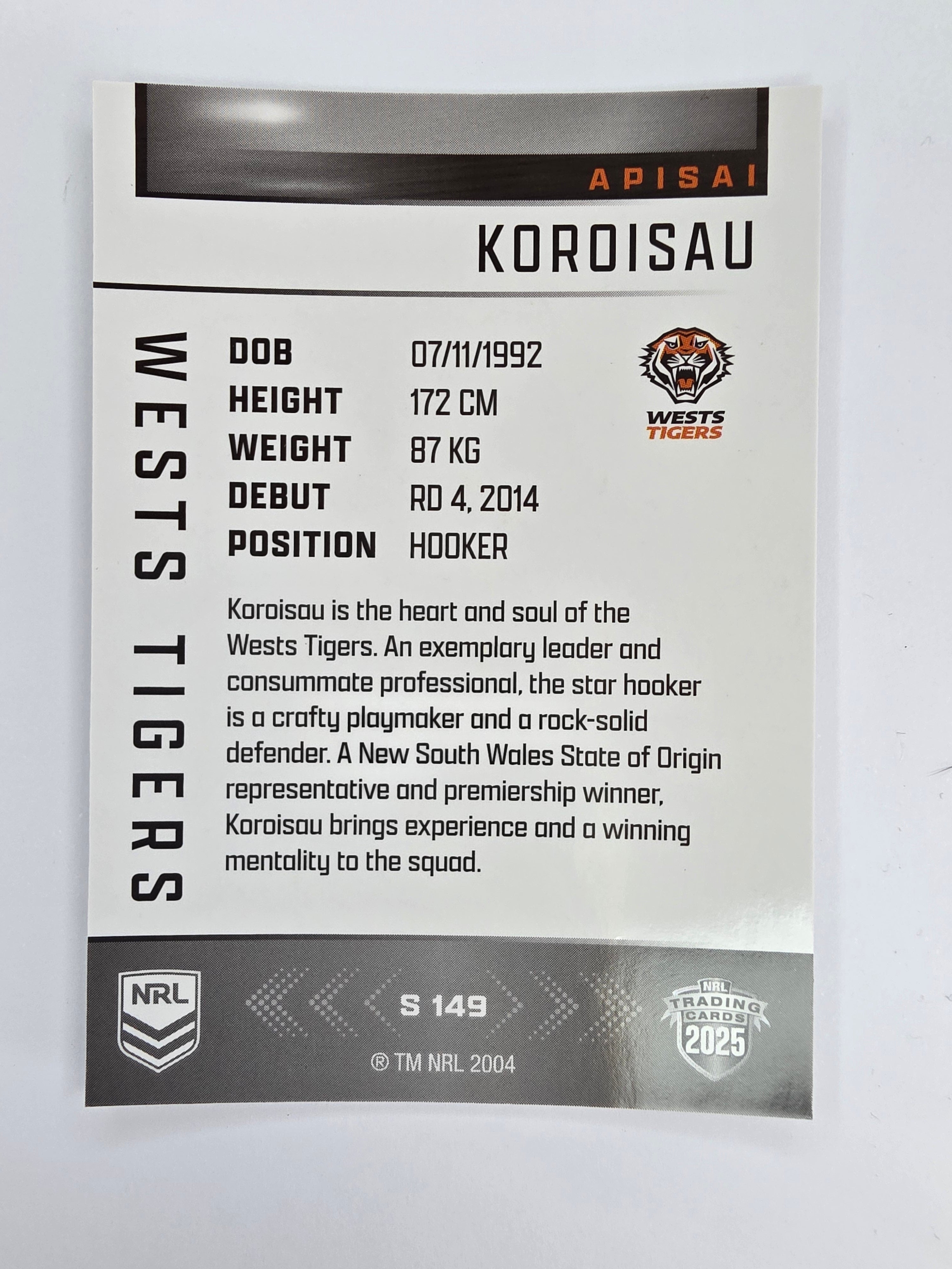 NRL 2025 Elite | Silver Parallel | #S149 | Apisai Koroisau | Tigers