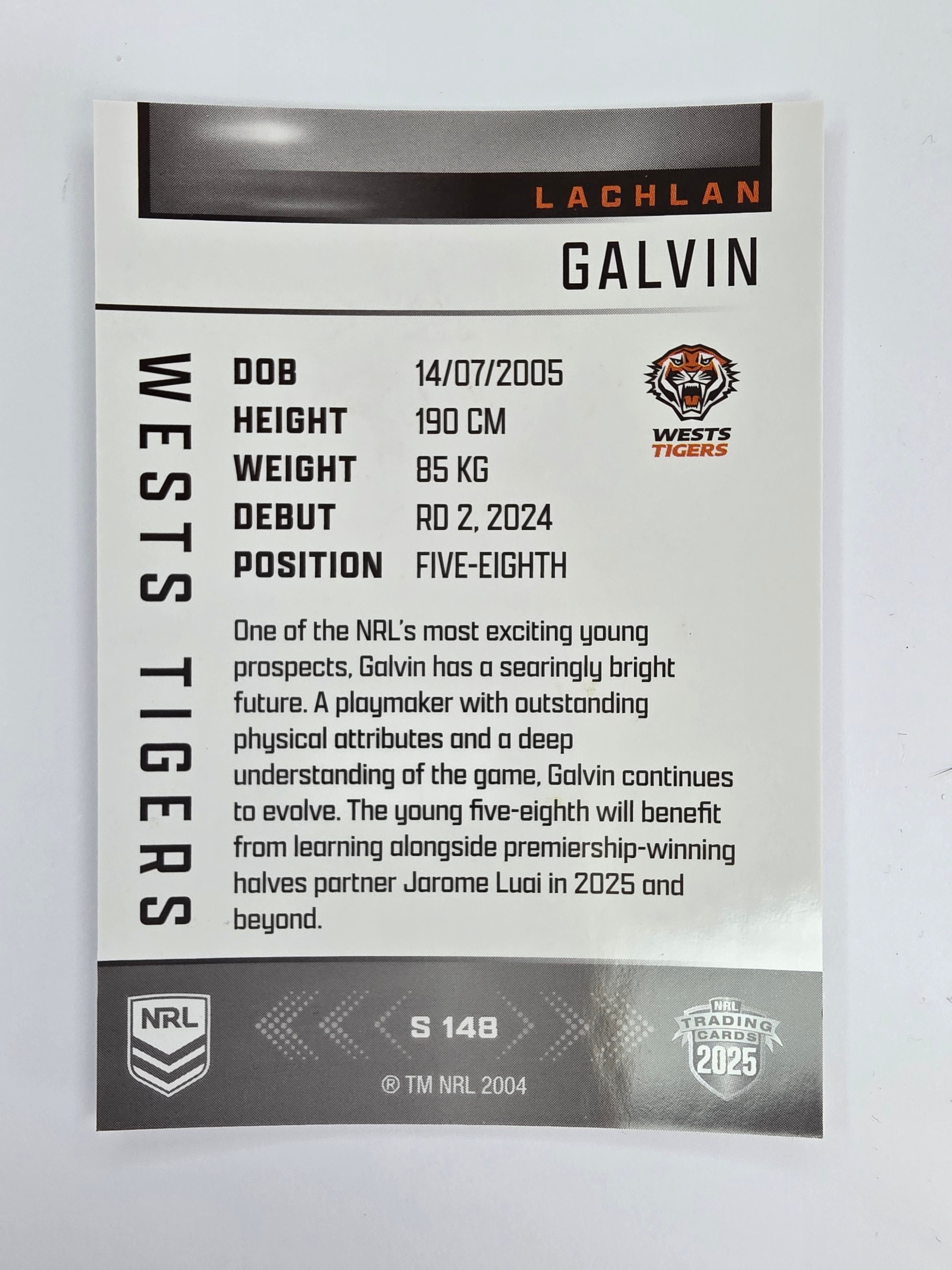 NRL 2025 Elite | Silver Parallel | #S148 | Lachlan Galvin | Tigers